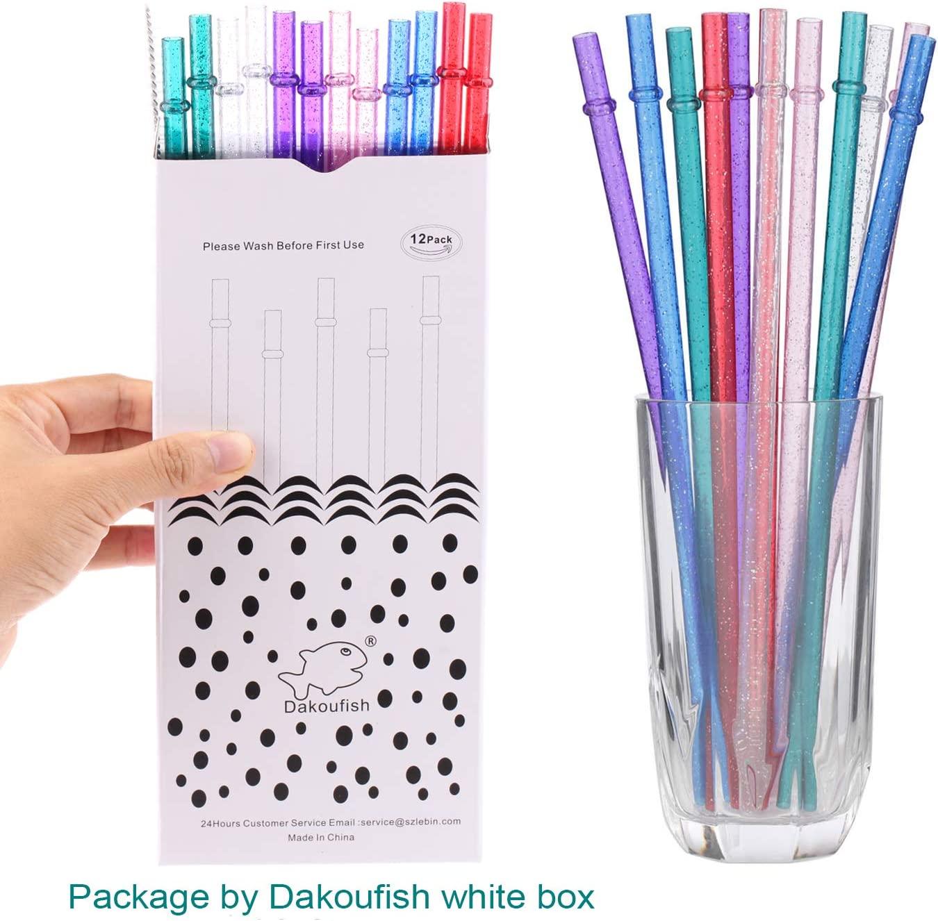 Dakoufish 11 Inch Reusable Tritan Plastic Straws, Replacement Glitter  Sparkle Drinking Straws for 24 oz-40 oz Mason Jars/Tumblers,Dishwasher  safe,Set of 12 with Cleaning Brush(6color,11inch) 6color 11 Inch (Pack of  12)