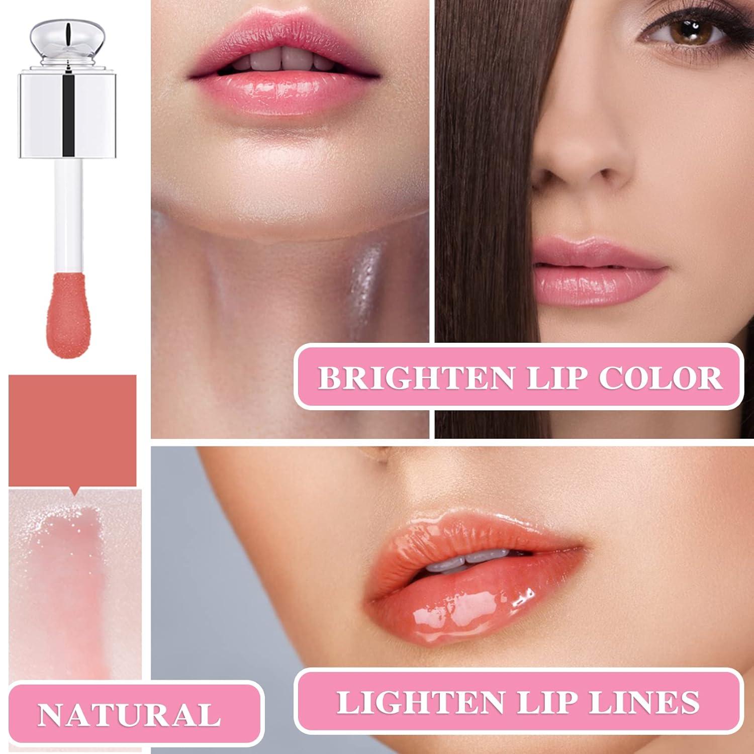 Hydrating Lip Oil Brush Oil Gloss Lip Nourishing Transparent Tinted Prevents Lip Lines Balm Lips(012#) Non-sticky Care Big Glow Head Plumping and Repairing Moisturizing Cracked Lip Lip Dry Oil Toot Lip