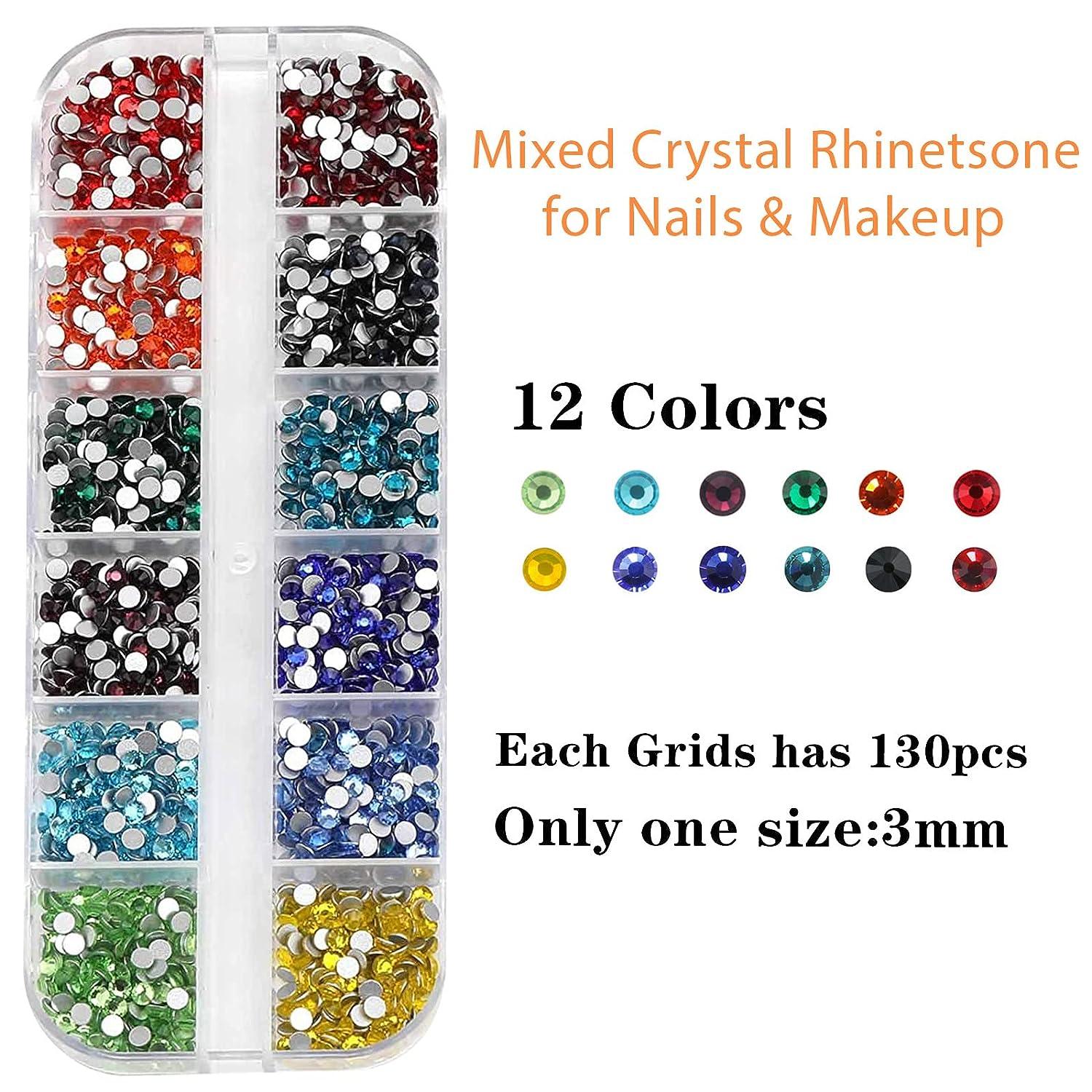 RODAKY Colorful Crystal Rhinestones for Makeup 1560Pcs Mixed 12 Color 3mm  Nail Art Rhinestone Beads Flatback Diamond Stones Gems Jewel for DIY Craft  Makeup Nail Art Decoration Mix Colors