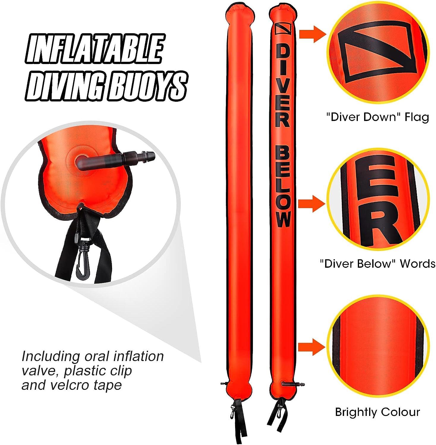 Surface Marker Buoy Scuba with Reel, 5ft High Visibility Diving  Open Bottom Signal Tube Safety Sausage with Pouch Bag, 100ft ABS Dive Reel  and Steel Double-Ended Bolt Snap (Hi-Vi Yellow) 