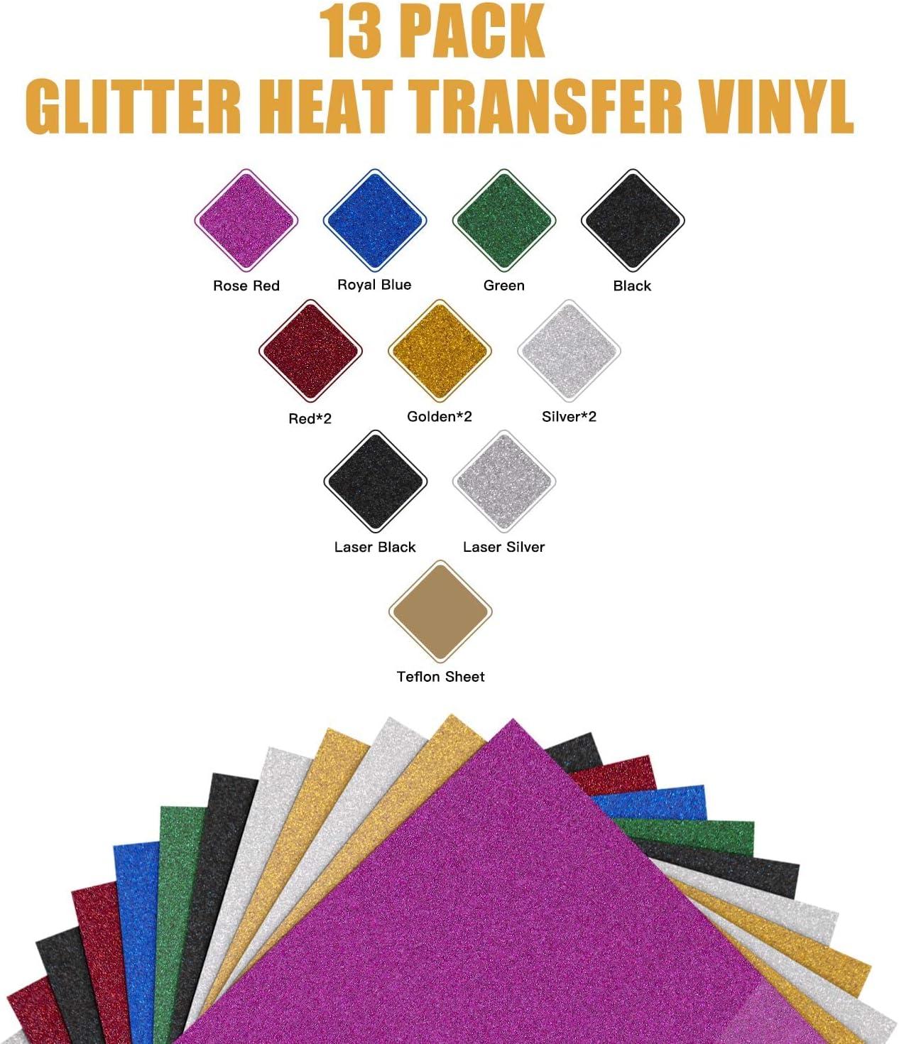 12 Pack Red Glitter HTV Heat Transfer Vinyl Bundle - 12x10 Red Glitter  HTV Vinyl for Shirts, Glitter Iron on Vinyl for All Cutter Machine - Easy  to