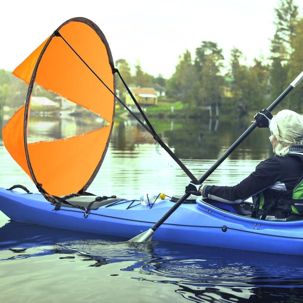 SPYMINNPOO Kayak Sails,42 FoldableKayak Downwind Wind Sail,Kit Kayak Wind  Sail Kayak Paddle Board Accessories, Easy Setup & Deploys Quickly, Compact  & Portable for Kayak Boat Sailboat Canoe Bright Orange