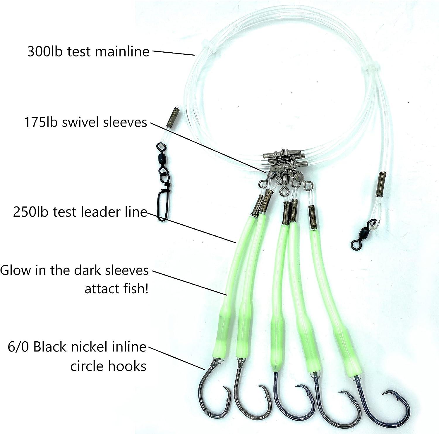 Deep Drop Fishing Rig, 5 Demon Circle 6/0 Hooks with Glow Sleeve, Deep Drop  Snapper Rig