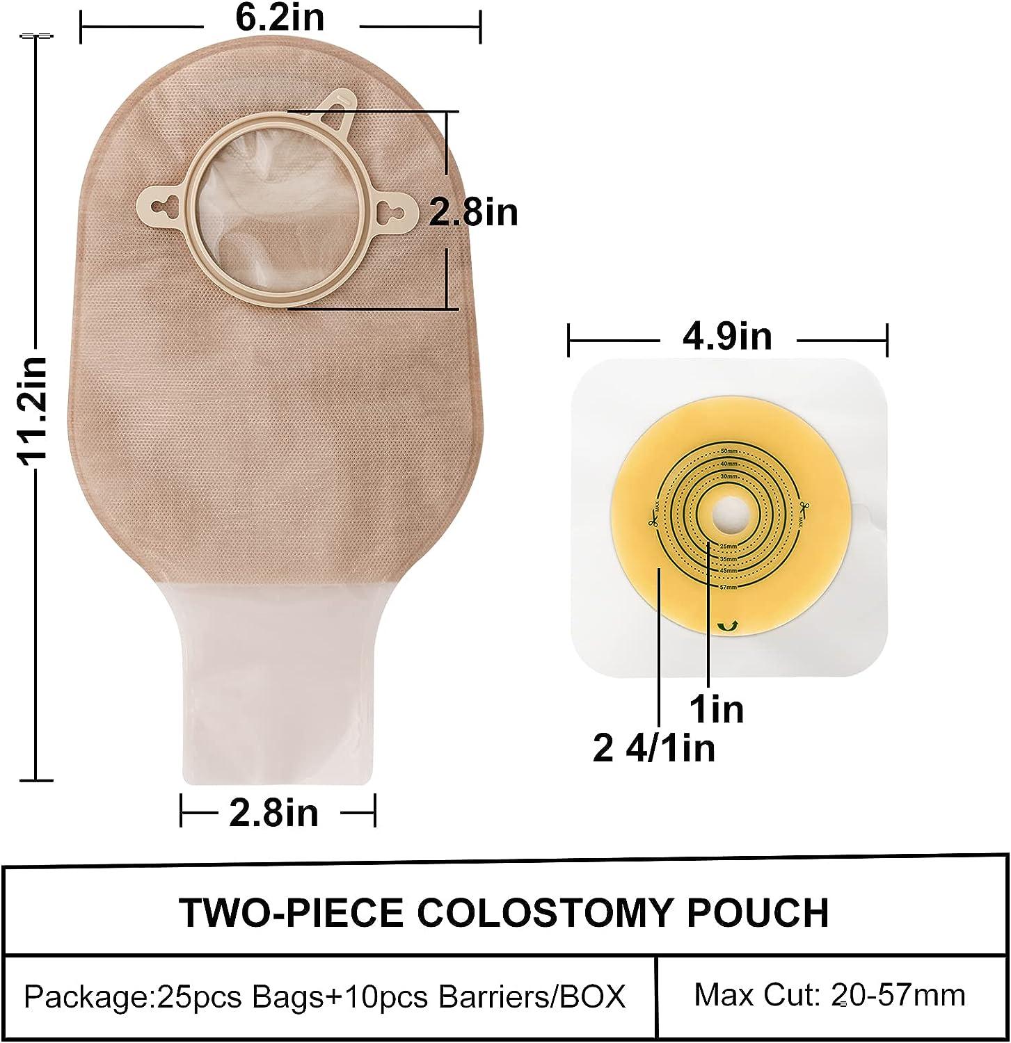 35 PCS Colostomy Bags,Ostomy Supplies,Two-Piece Drainable Pouches with  Clamp Closure for Ileostomy Stoma Care, Cut-to-Fit(25pcs Bags+10pcs  Barriers)