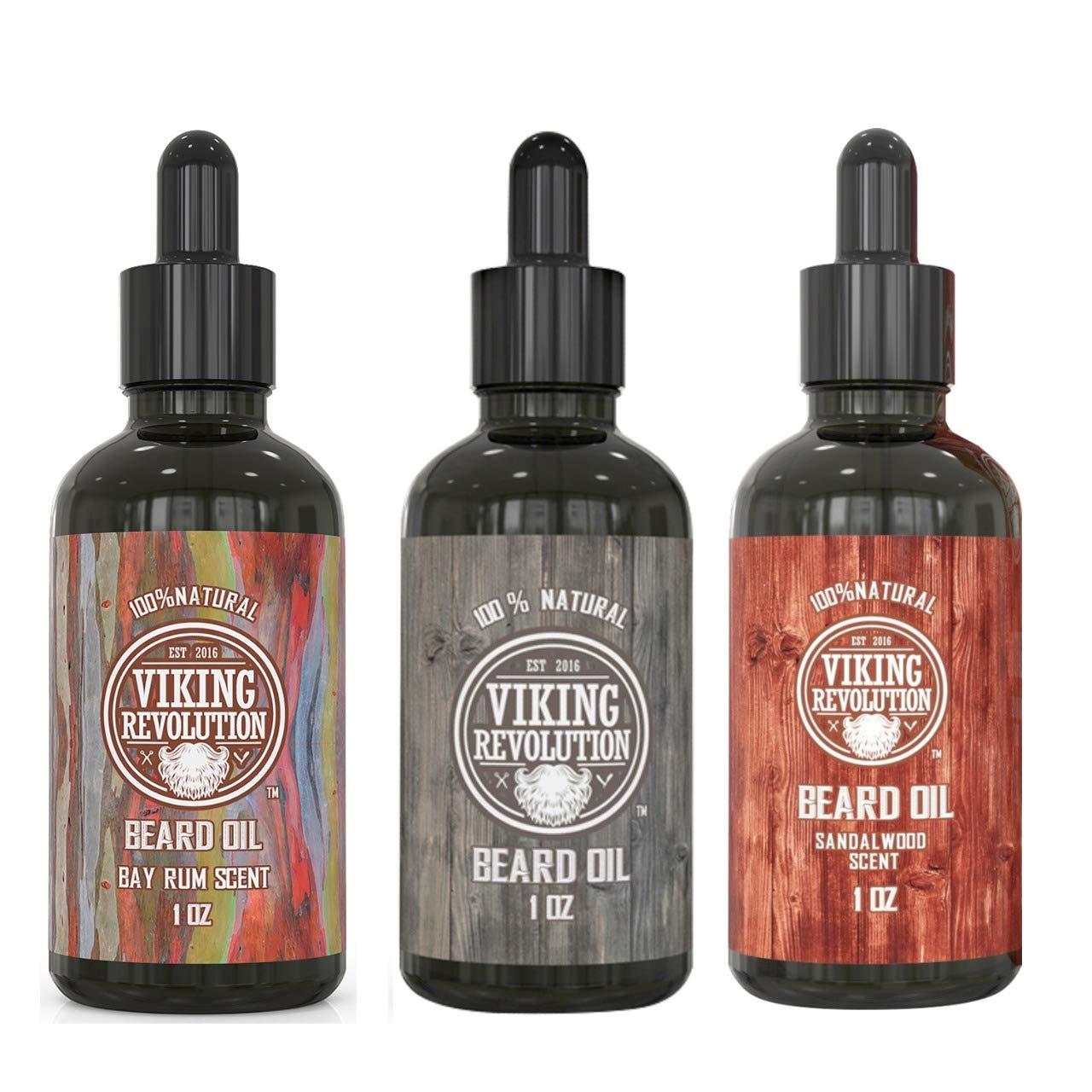 Beard Oil Conditioner 3 Pack (Variety 2 - 3Pack Mix Bay Rum, Unscented, and Sandalwood Oil