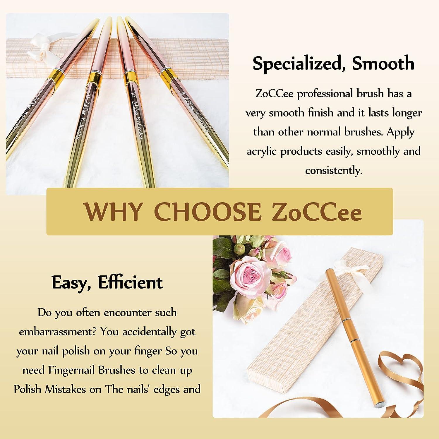 Acrylic Nail Brush - ZoCCee 100% Kolinsky Nail Brushes for Acrylic  Application - Acrylic Powder Brush for Nail Art - Nail Brush Acrylic for