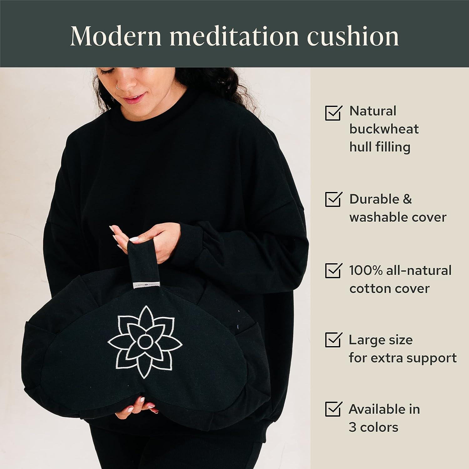 Mindful & Modern Large Meditation Cushion for Zafu Yoga - Meditation Pillow  for Sitting on The Floor - Buckwheat Hull Filled Yoga Cushion with  Removable, Washable 100% Cotton Cover and Carry Handle Slate Grey