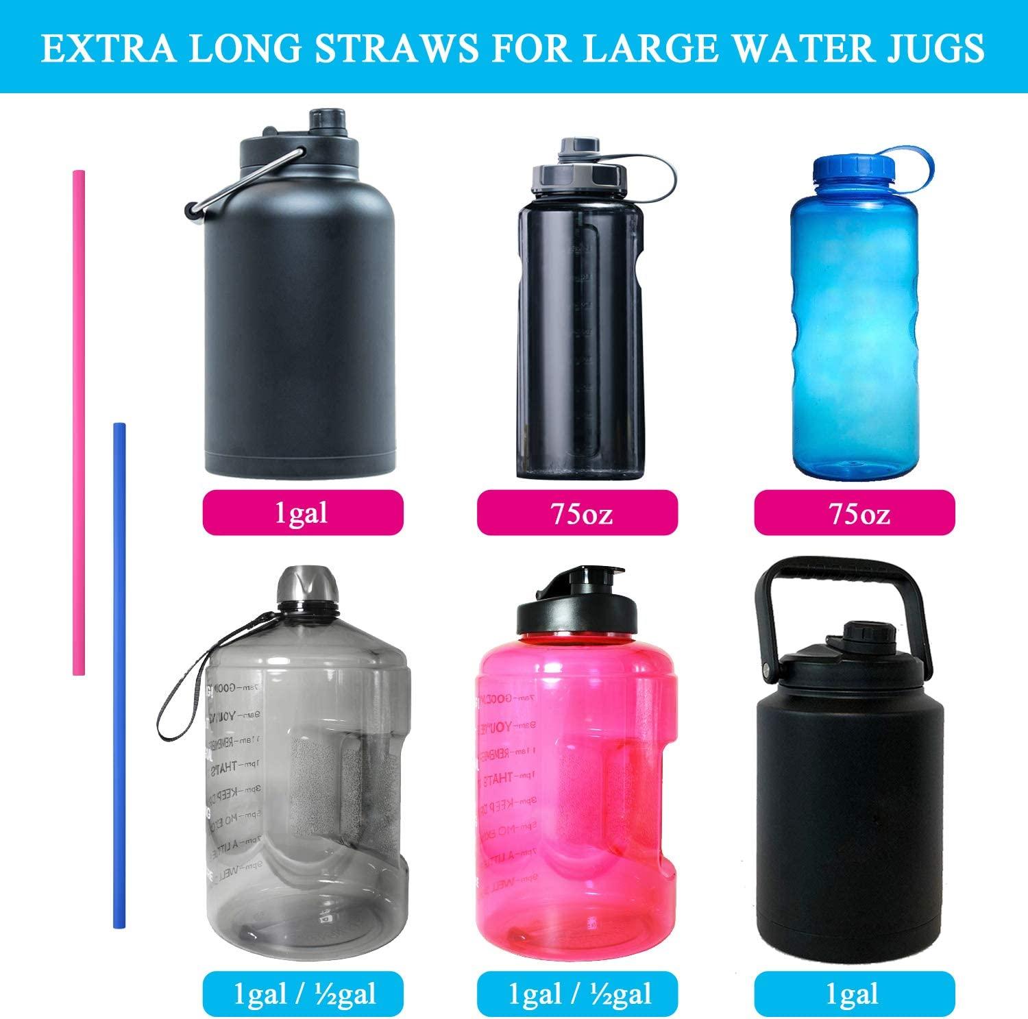 WALFOS 14.5 inch Extra Long Reusable Silicone Straws, Big Sizes Flexible  Bendable Straws for 1/Half Gallon Large Water Bottles, 128 75 64 40 OZ