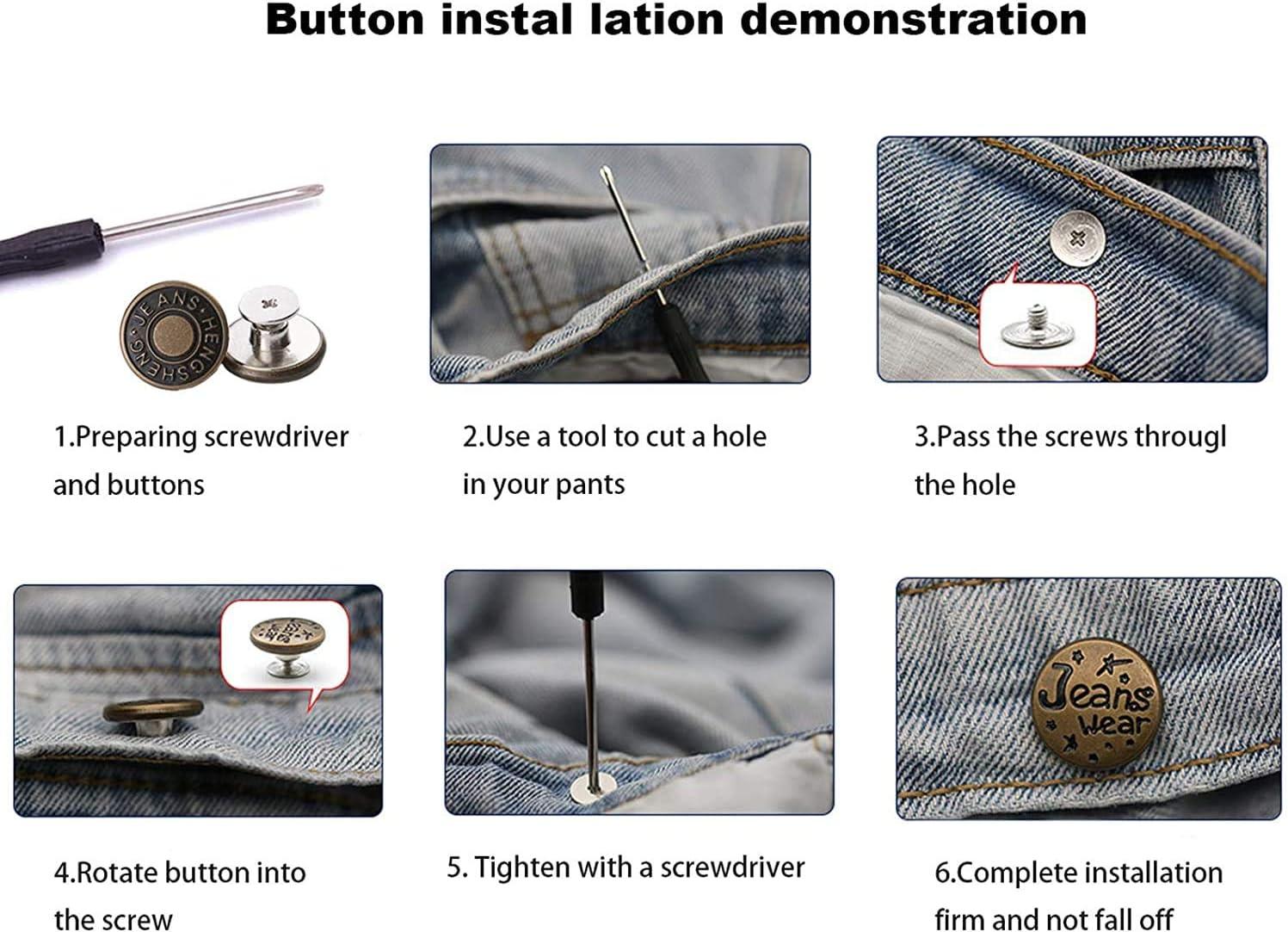 8 Pcs Perfect Fit Instant Button, Instant Buttons, Jean Replacement Buttons Removable Button No Sew Buttons to Extend or Reduce An inch to Any Pant