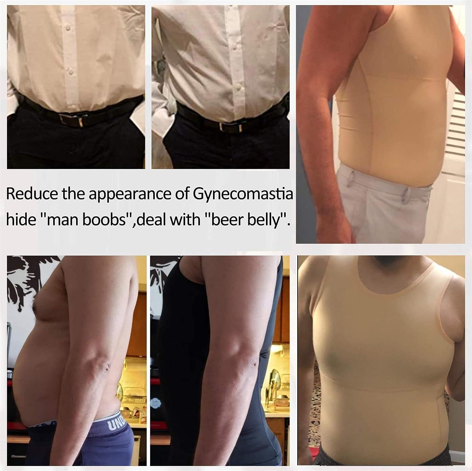 Mens Compression Shirt Slimming Body Shaper Vest to Hide Man Boobs  Shapewear Top