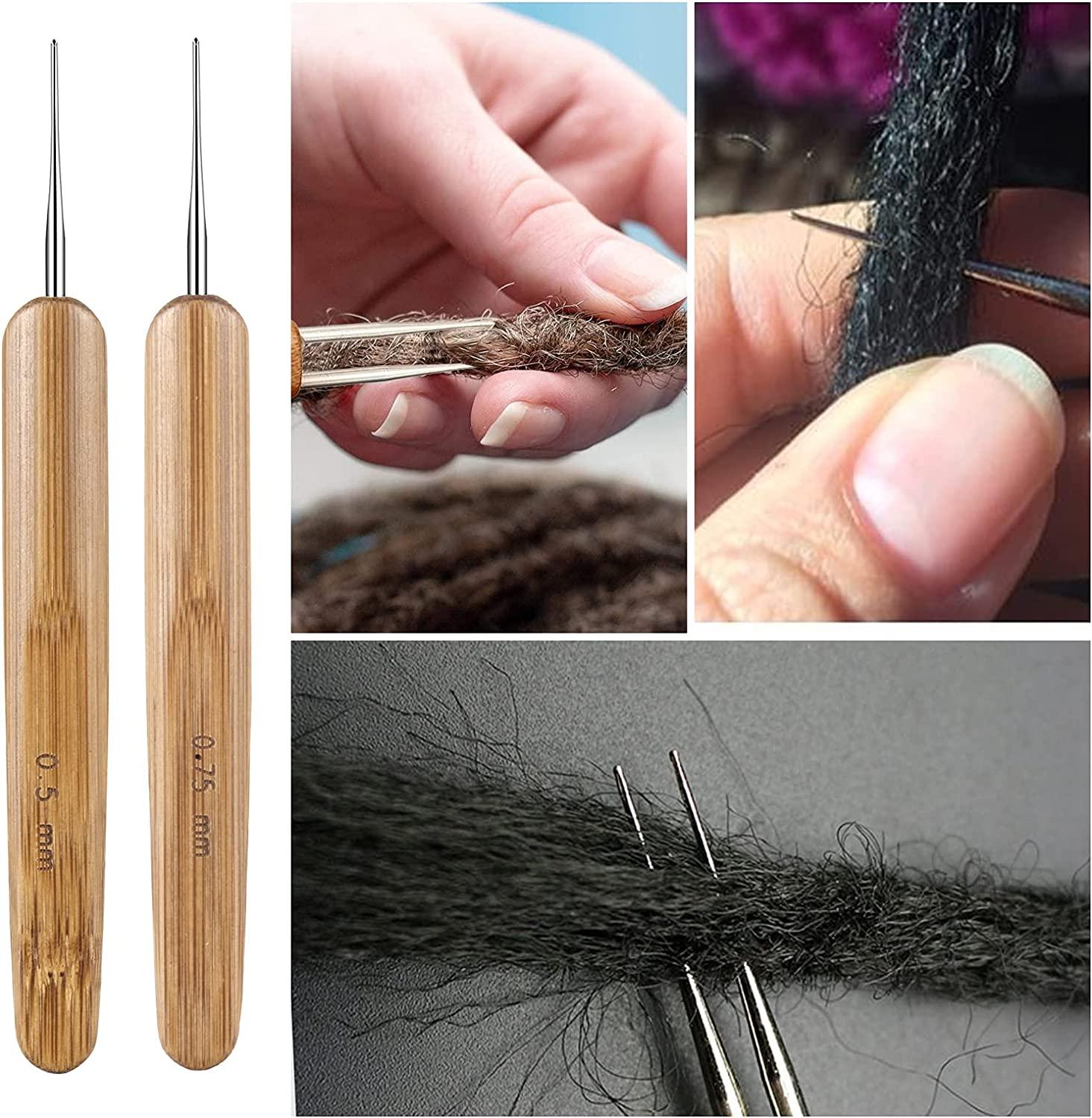 Dreadlocks Crochet Hooks Tool Set,Crochet Needles for Hair Dreadlock Locks  0.5 mm Crochet Needle Steel with Bamboo Handle Good for Braid Craft (0.5 mm  1 Hook, 2 Hooks) 