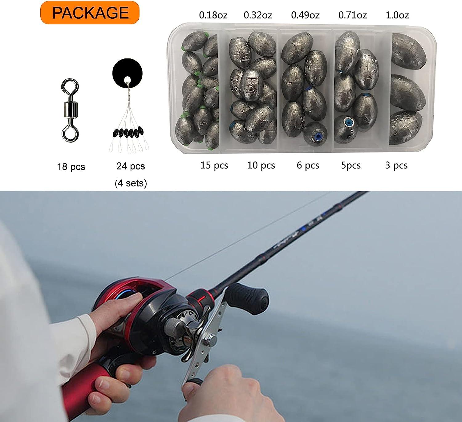 TaoTaoChong Egg Fishing Sinkers Weights Assortment Lead Oval Shape Bass  Casting Worm Bullet Tackle for Saltwater Freshwater Fishing Stopper -barrel-swivels