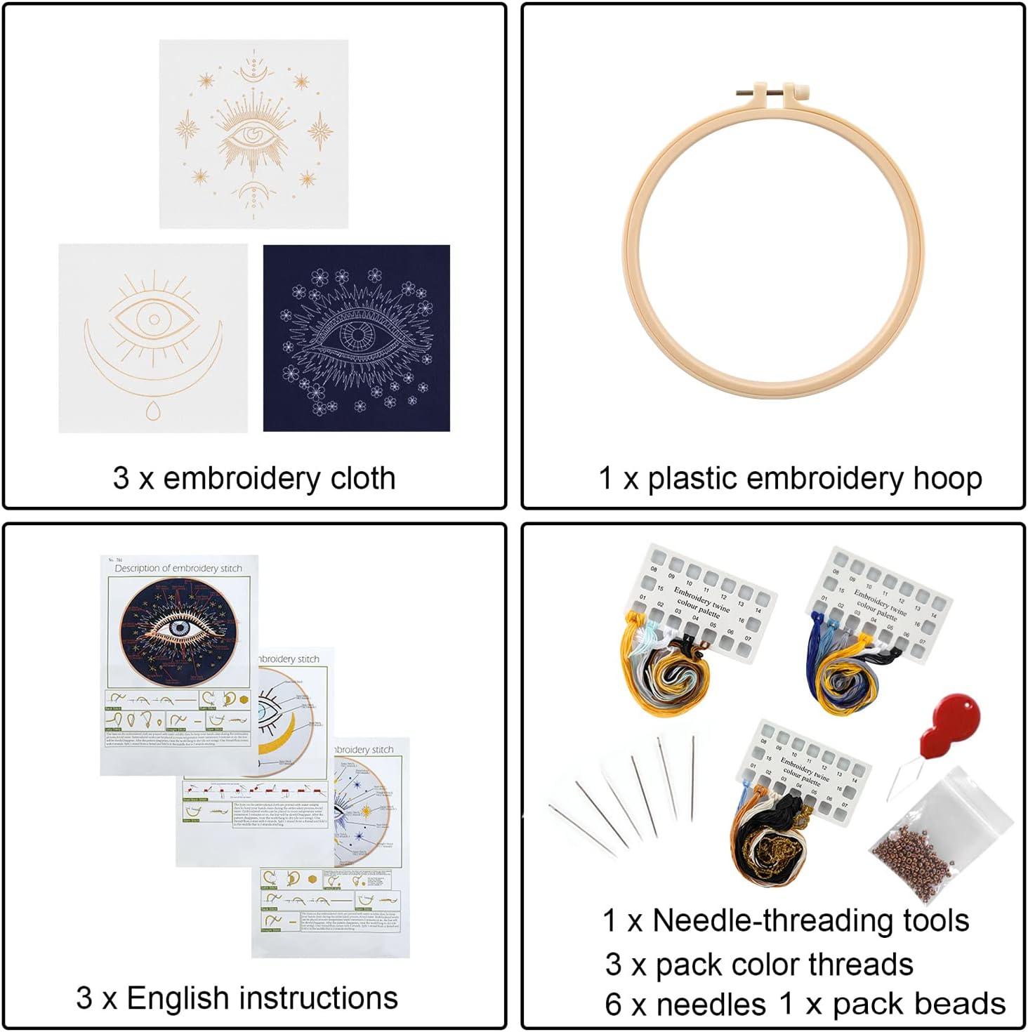 Christmas Embroidery Kit for Beginners Cross Stitch Kits DIY Stamped Embroidery Starters Set with Pattern Instructions Embroidery Hoop and Color