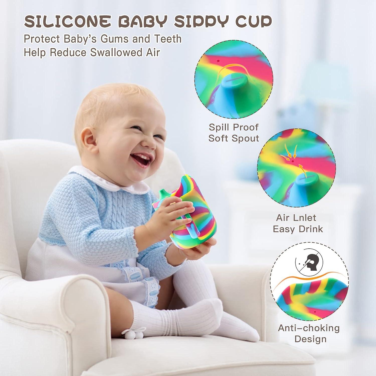 Upwardbaby Silicone Cups 2 PC Set - Transition Baby Open Cup from Bottle + Easy Grip Toddler Cups Spill Proof for 1 Year Old + Montessori Silicone