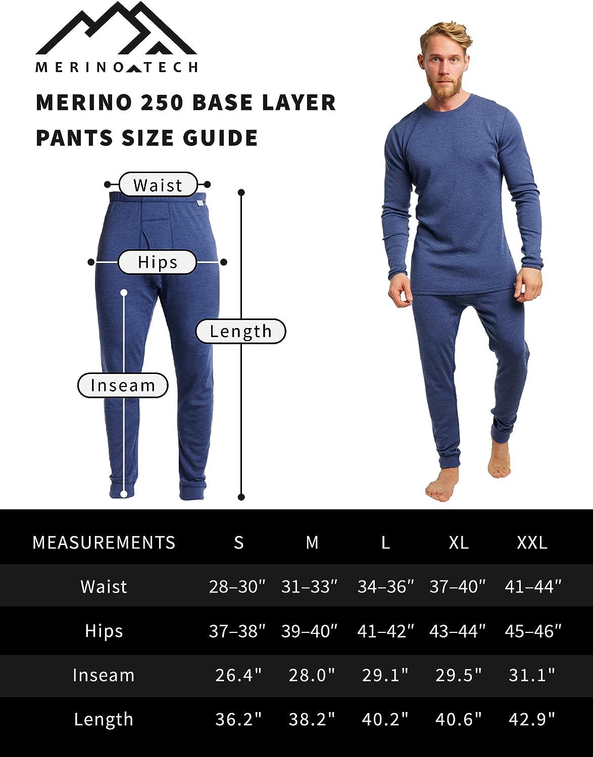 Merino Wool Base Layer Mens Bottom Pants 100% Merino Wool Thermal Underwear  Long Johns Light