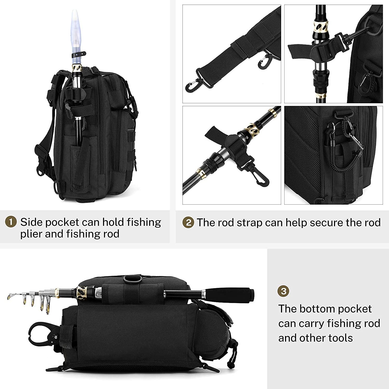Fishing Tackle Bag with 1x 3600 Tackle Box, Water-Resistant Fishing  Backpack with Removable Shoulder Strap, Outdoor Shoulder Backpack Tackle Bag  with Rod Holder B-black