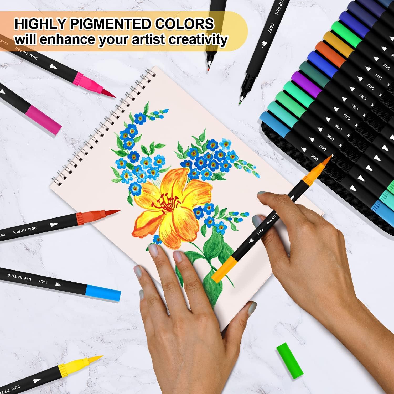 Sunacme Art Supplier Dual Brush Markers Pen, 110 Artist Coloring