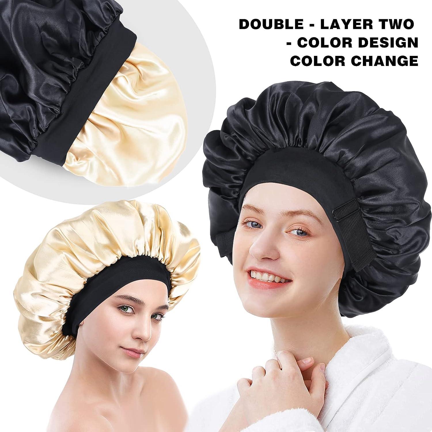 Large Satin bonnet for Curly Hair, Double Layer Reversible Silk