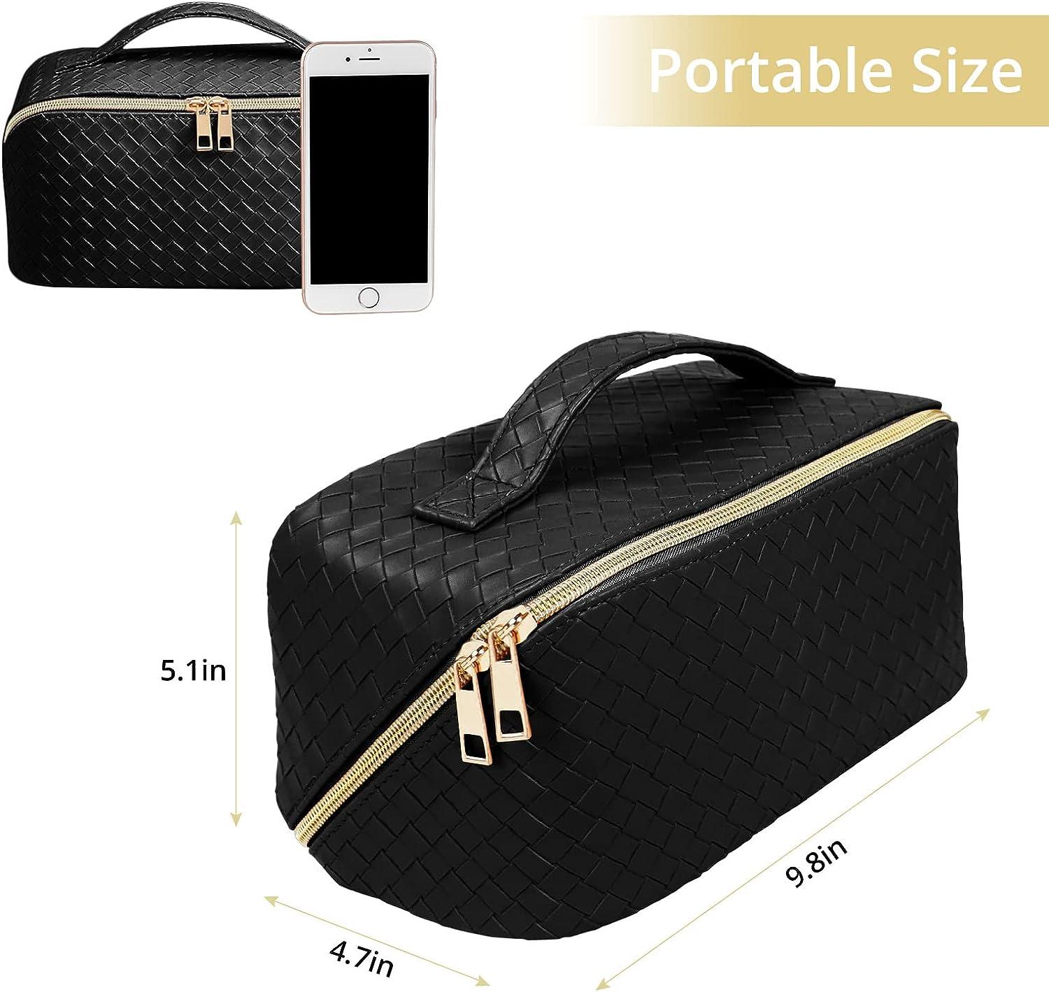  Travel Makeup Bag for Women Large Capacity Cosmetic Bag  Waterproof Black Checkered Portable PU Leather Toiletry Bag Organizer  Makeup Brushes Storage Bag with Dividers and Handle : Beauty & Personal