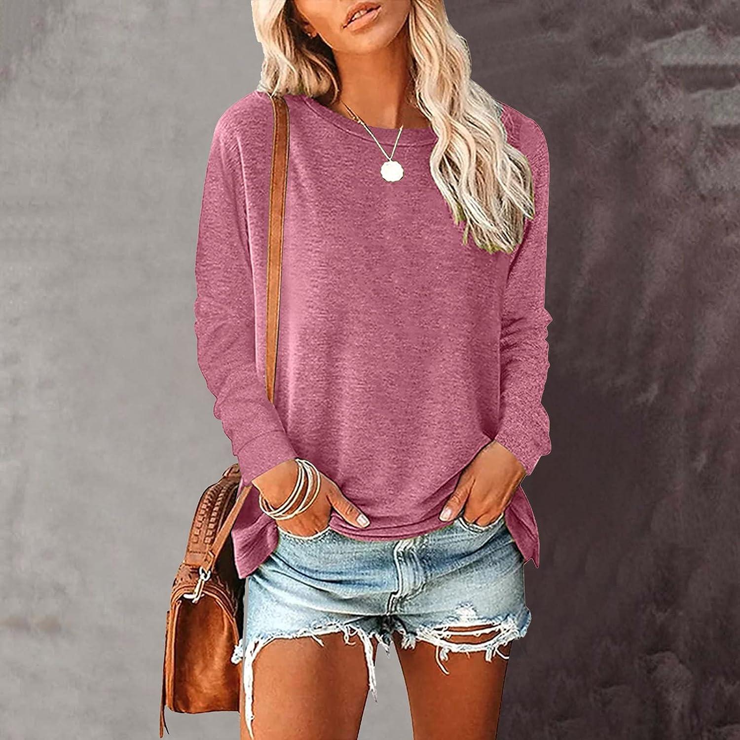Womens Summer Shirts Loose Fit Womens Tops Solid Color T Shirts