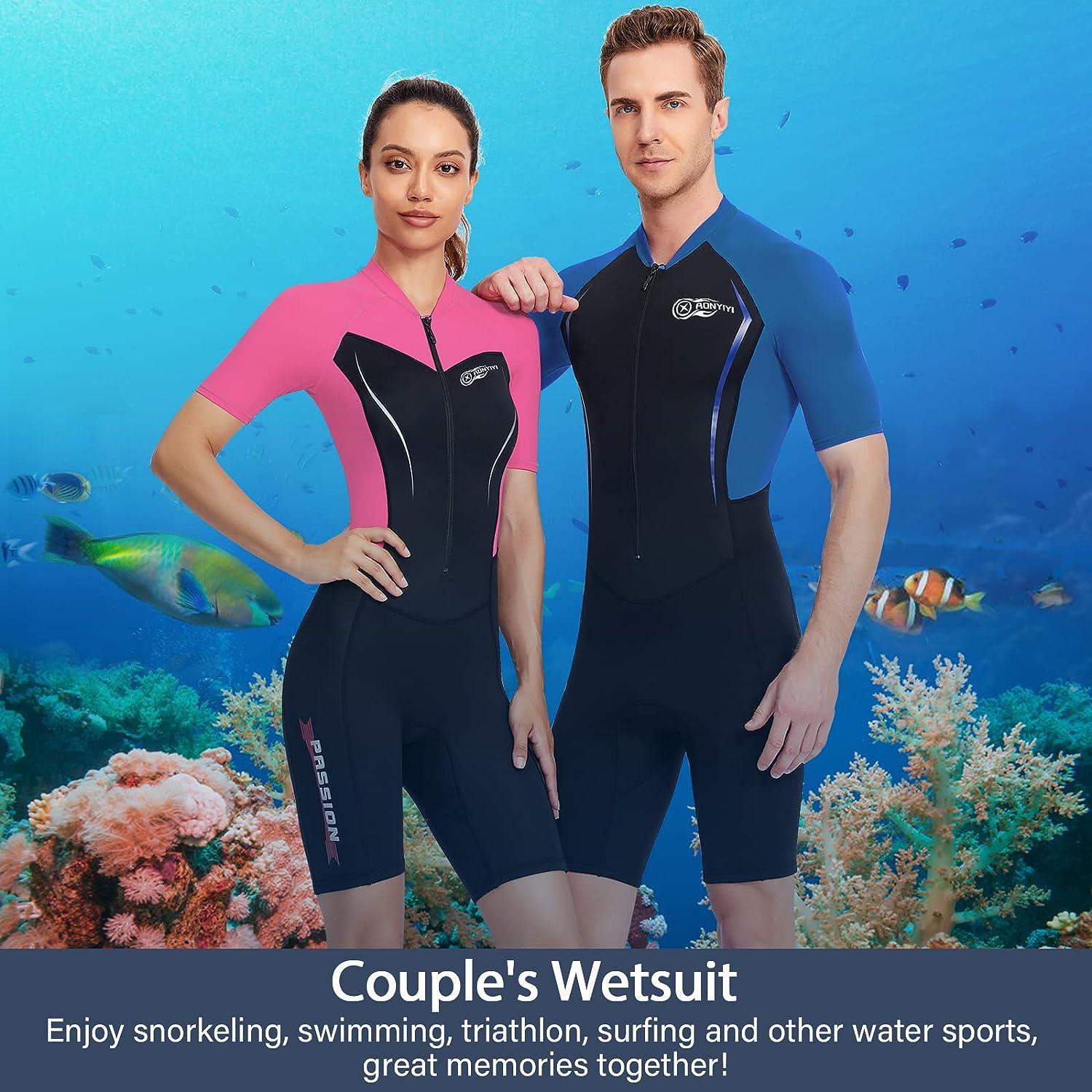 Wetsuit Women Men Lycra and 1.5MM Neoprene Front Zip Shorty Wetsuit AONYIYI  Plus Size Wetsuits for Women Men in Cold Water One Piece Spring Summer  Wetsuit for Swimming Scuba Surfing Water Sports