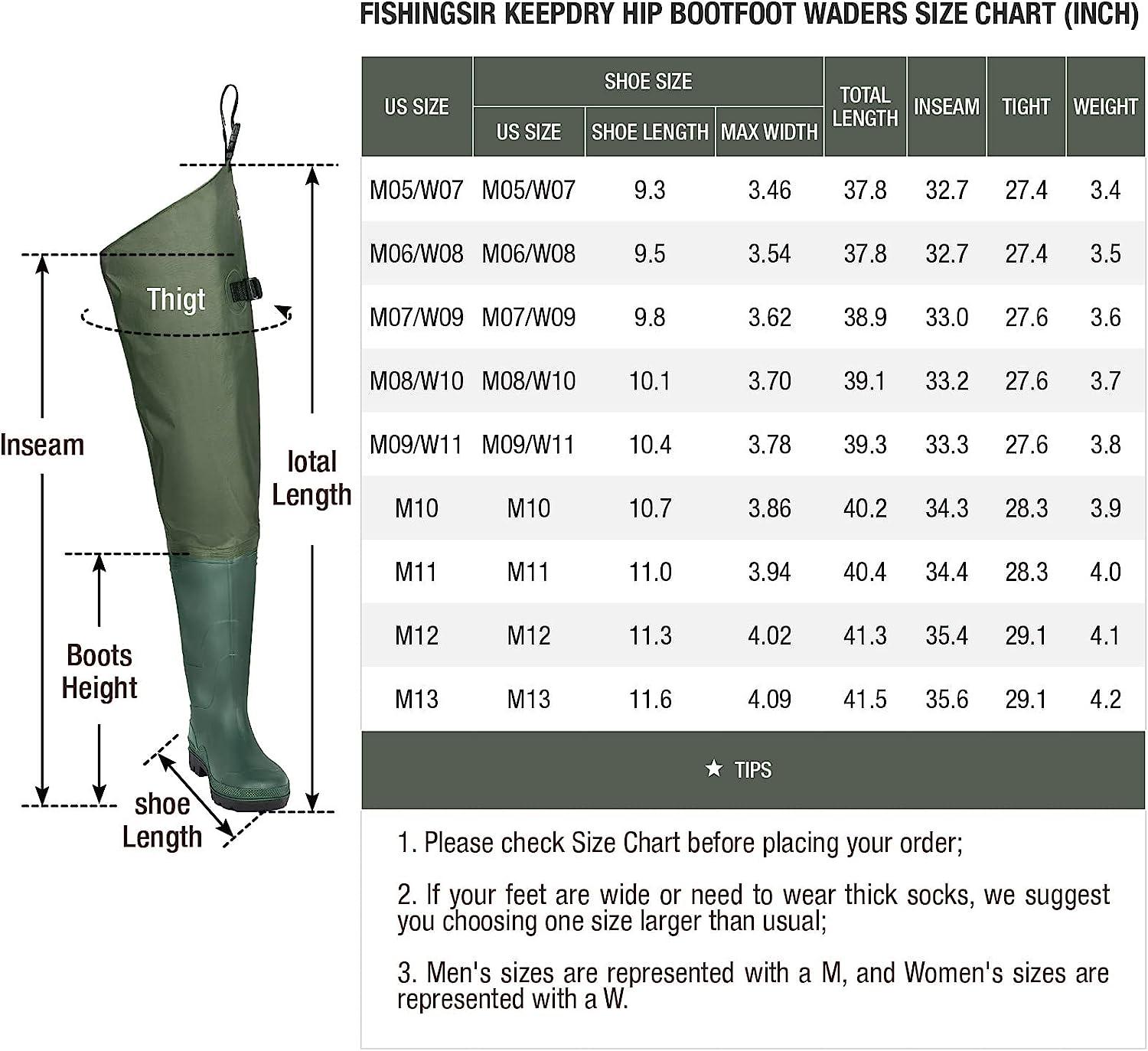 .com : Hip Waders, Lightweight Waterproof Hip Boots for Men and  Women, Nylon Fishing Hunting Bootfoot with Cleated Outsole, Army Green Size  7, : Sports & Outdoors