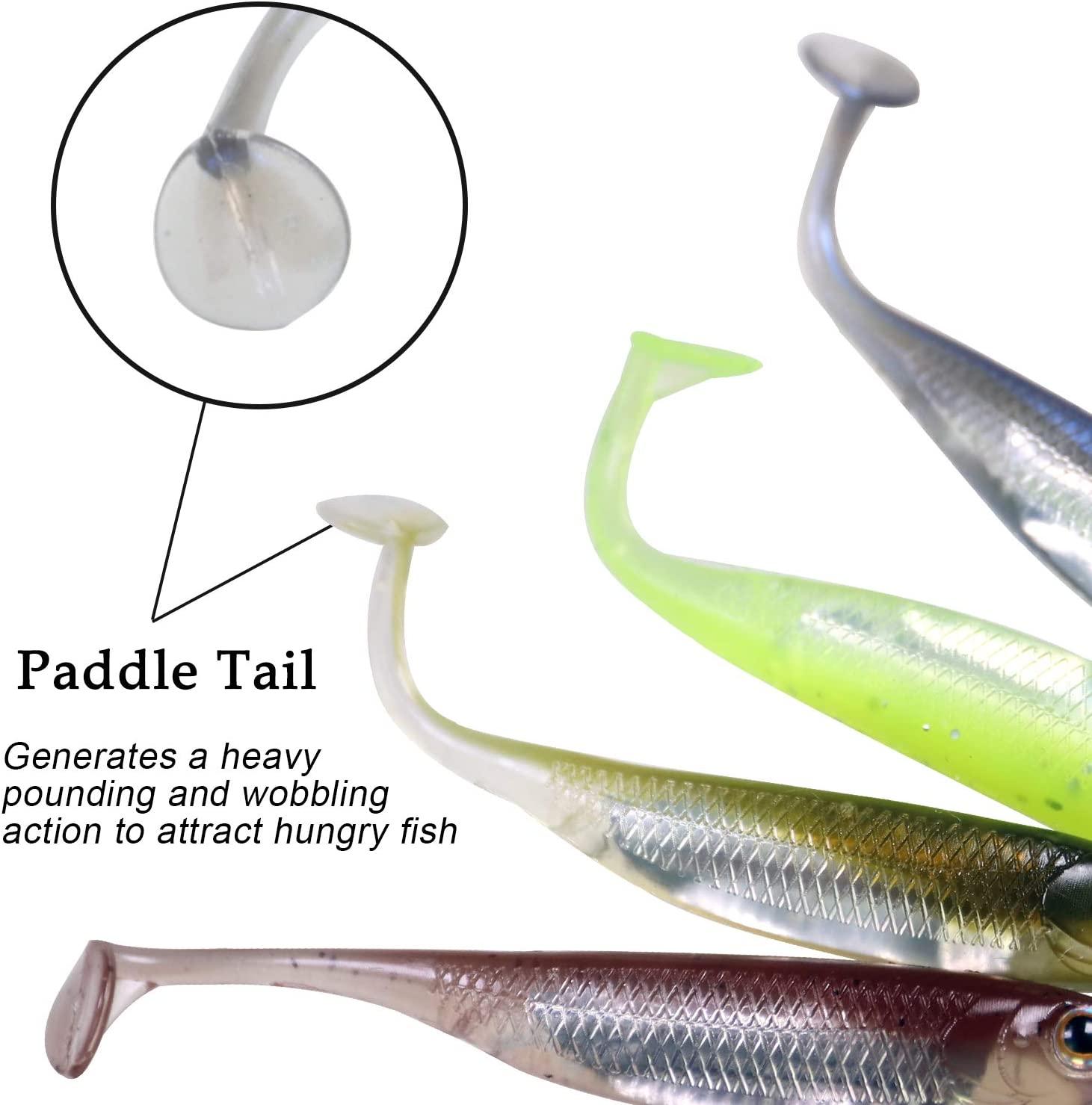 30Pcs Soft Plastic Fishing Lure Lot 3 Ribbed Swimbaits Paddle Tail Bass  Walleye