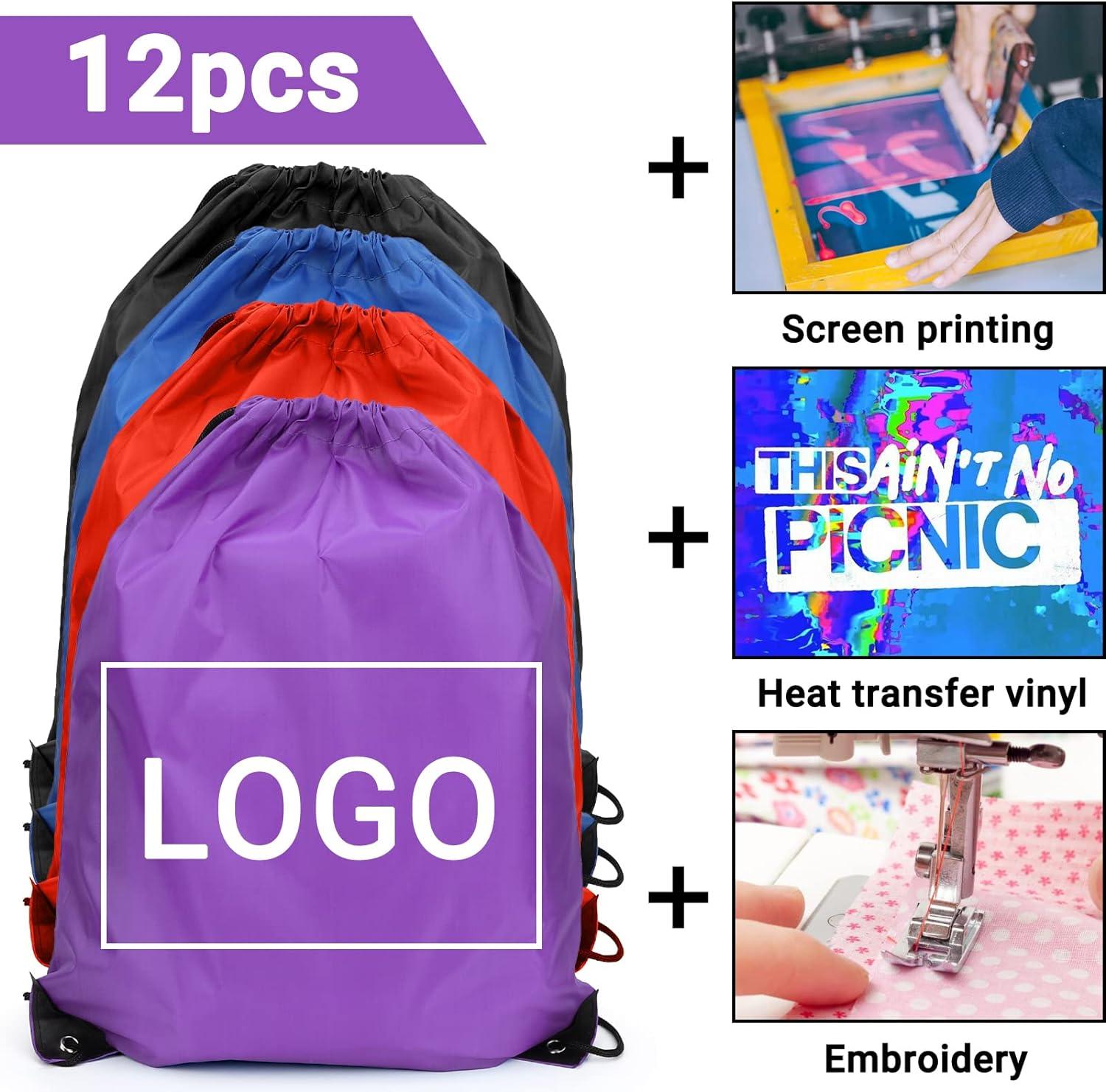Waterproof Polyester Gym Drawstring Backpack - Blue