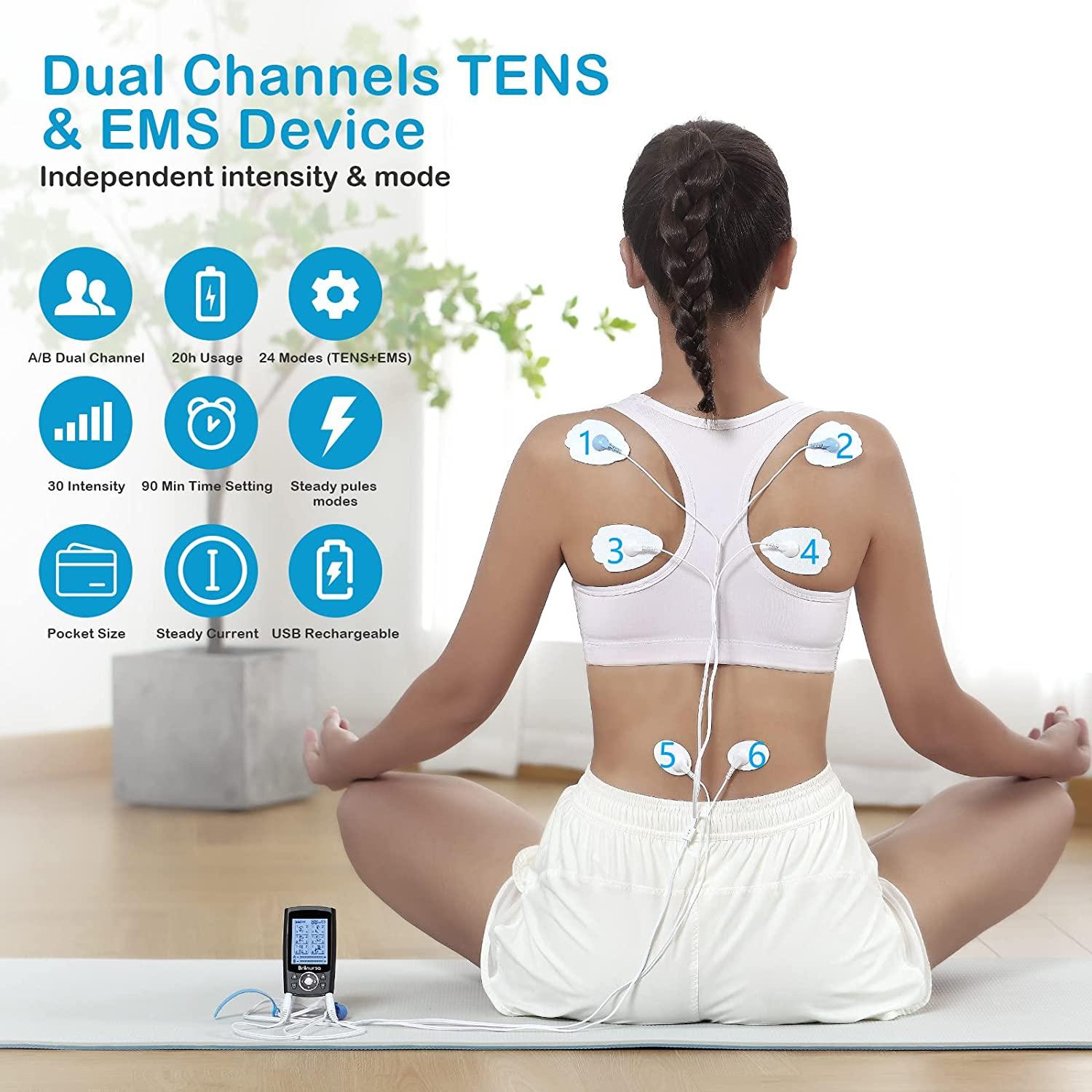 24 Modes Dual Channel TENS EMS Unit Muscle Stimulator for Pain