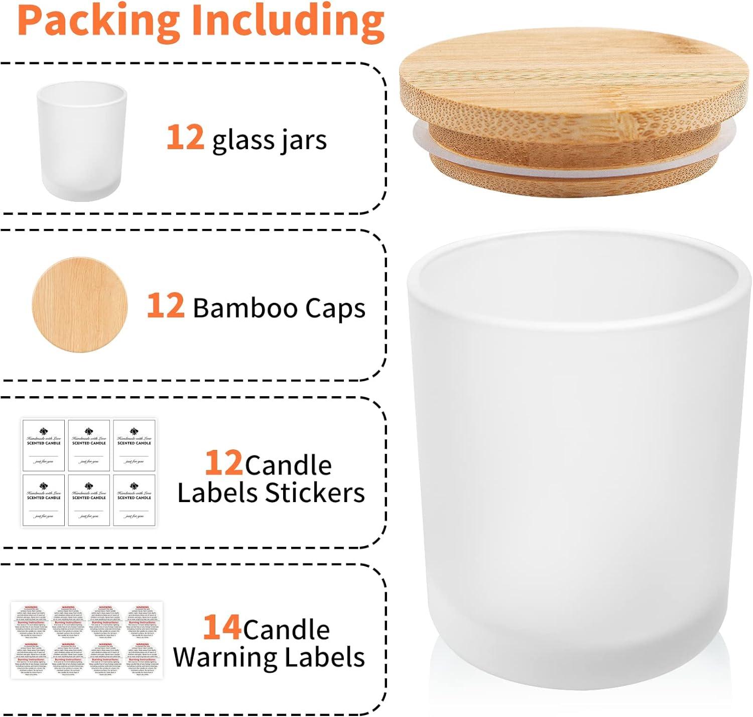 SUPMIND 12 Pack Glass Candle Jars-10 OZ Frosted Empty Candle Jars with  Bamboo Lids and Sticky Labels Bulk Candle Jars for Making Candles  Containers - Dishwasher Safe Frosted 12pcs