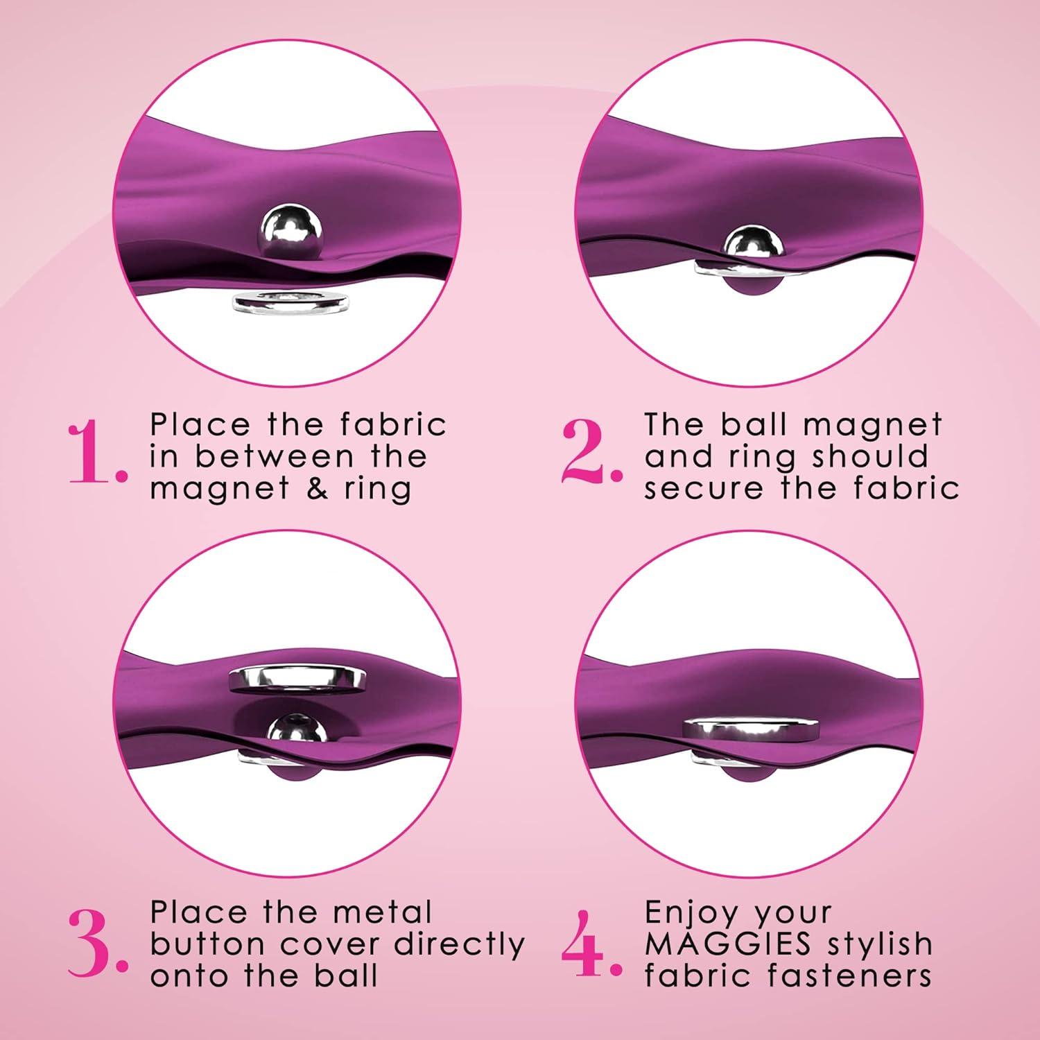 Maggie Snaps Combo Pack, Magnetic Snap Buttons with 4 Fashion Plates,  Reusable Magnetic Balls for Fastening Fabrics, Patented Round Magnets