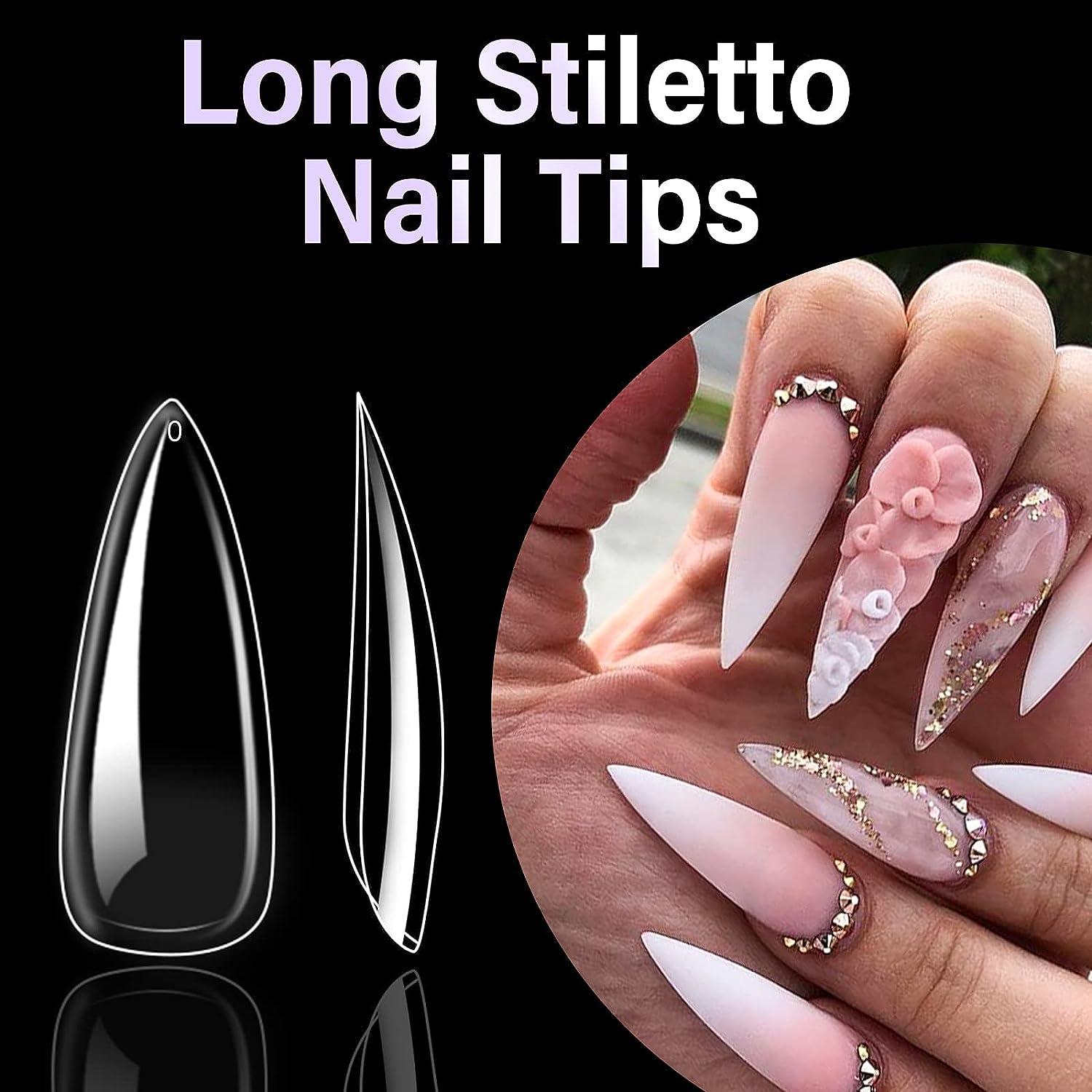 240pcs/bag Full Cover Press On Stiletto Long False Nail Tips Soak Off Gel  Nail Extension Tip For Acrylic Nails | SHEIN USA