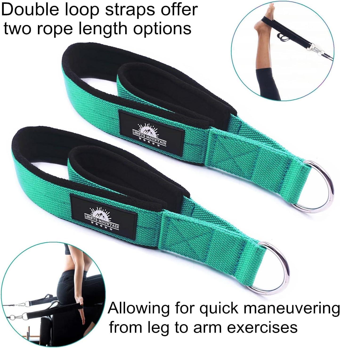 Lights Mountain 1 Pair Pilates Double Loop Straps for Reformer Fitness  D-Ring Straps Handle, Yoga Exercise Accessories for Home Gym Workout  lakegreen size M