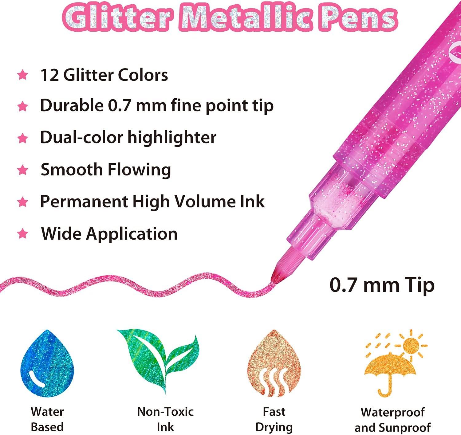 Ohuhu Glitter Markers Pen 12 Glitter Colors Metallic Shimmer Marker Fine  Point Tip Water-based Ink for Kids Adults DIY Crafts Greeting Birthday  Cards