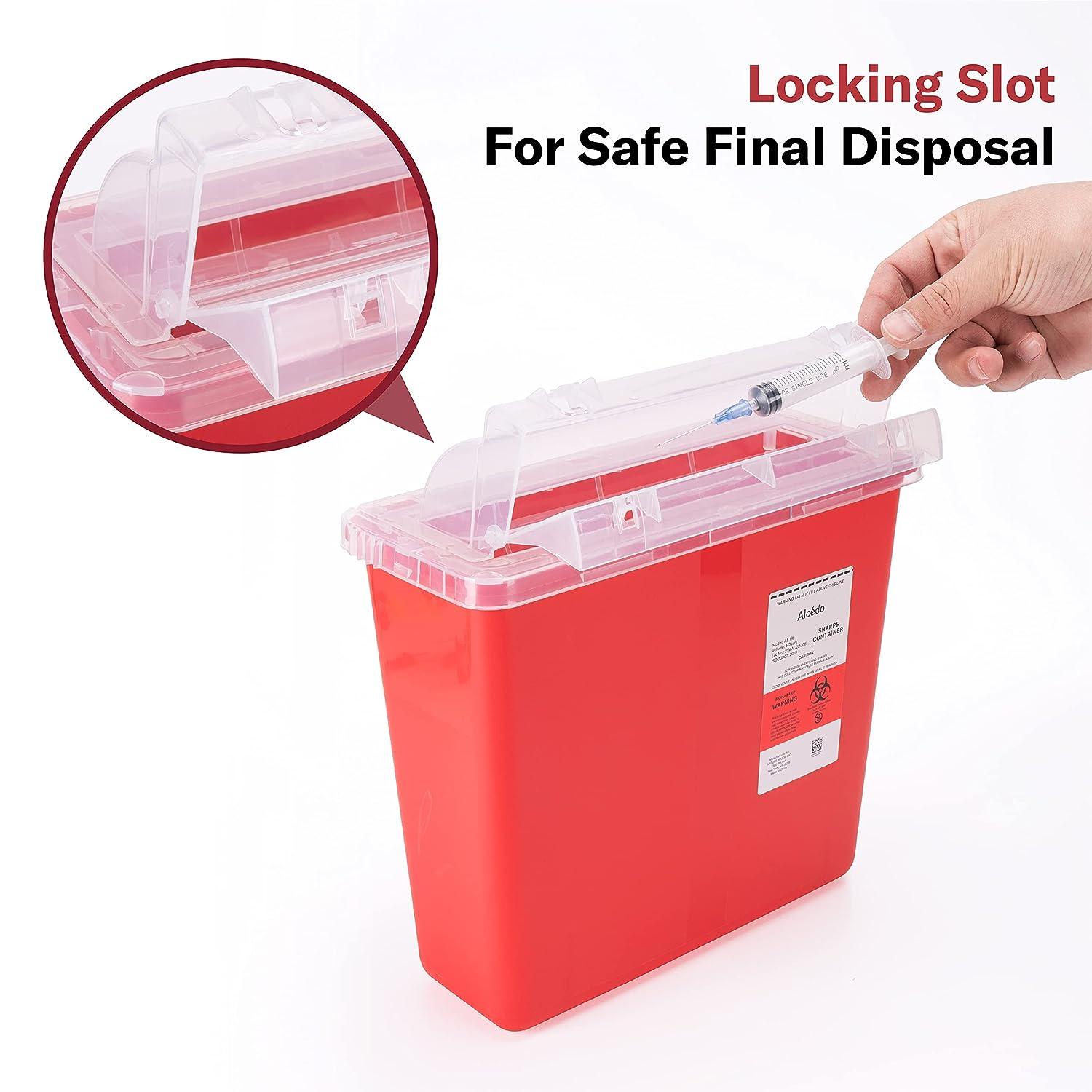 Alcedo Sharps Container for Home and Professional Use 2 Quart (3-Pack), Biohazard Needle and Syringe Disposal, Medical Grade