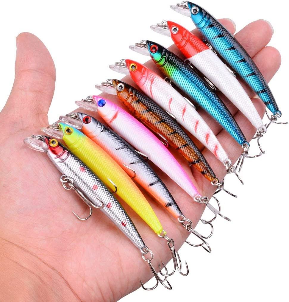 5 Fishing Lures Kit , Hard Minnow Fishing Lures Saltwater Bass Crankbait  Kit with Treble Hooks for Saltwater Freshwater Trout Bass Salmon Fishing