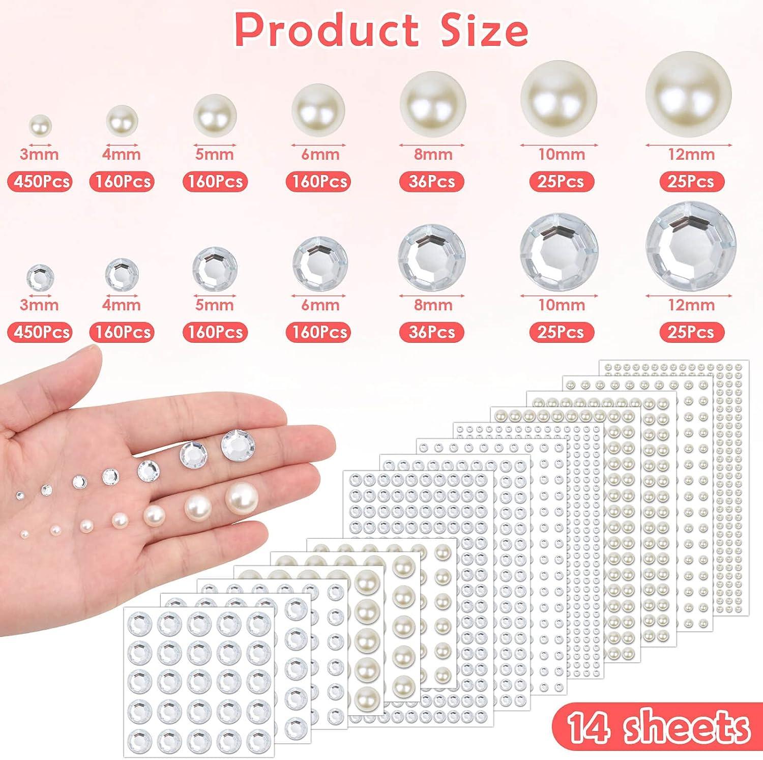 LEOBRO 2032Pcs Adhesive Hair Pearls Hair Gems, Pearl Stickers Gem Stickers,  Stick on Pearls for Hair, Hair Jewels Pearl Face Gems, Pearls for Crafts