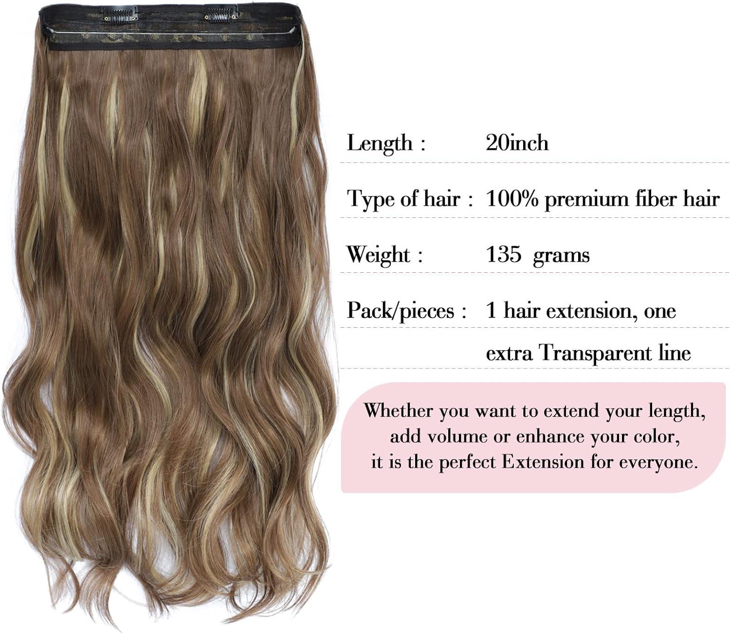 Invisible Wire Hair Extension Brown with Golden Highlights Friendly  Synthetic 20 inch Wavy Pieces for Women
