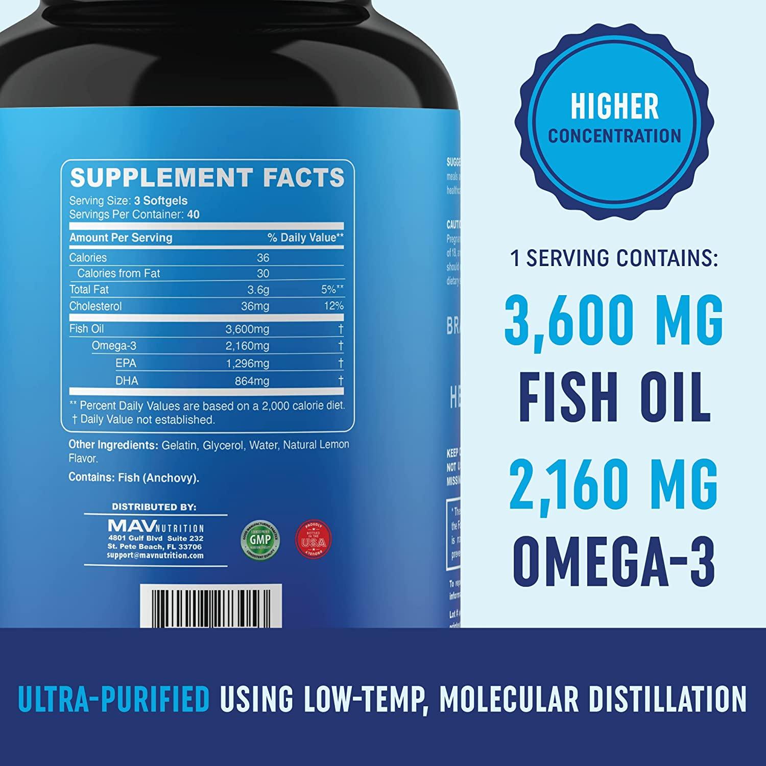 Omega-3 Premium Fish Oil, 2000 mg, 100 Fish Gelatin Softgels (180 EPA / 120  DHA per