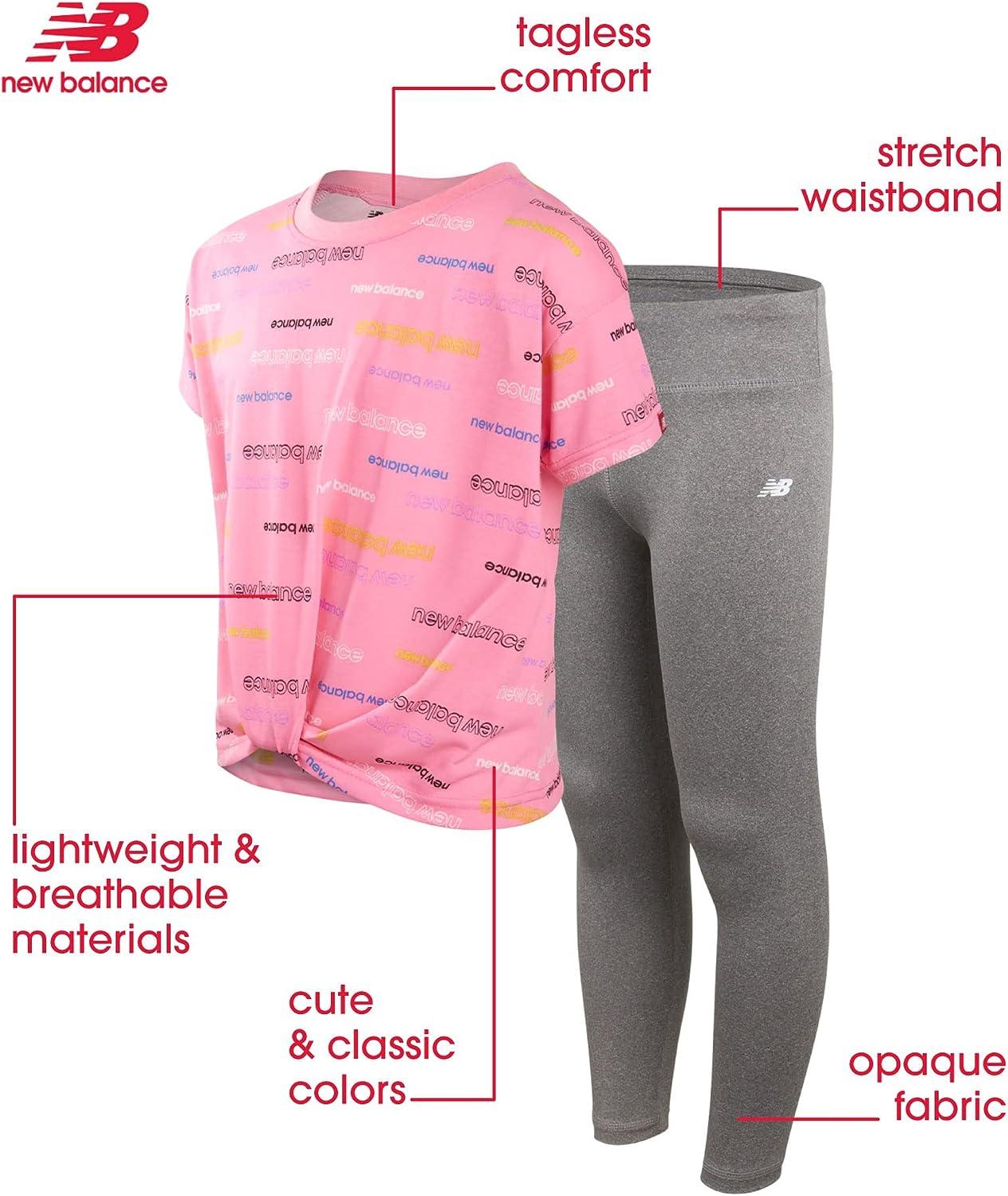 New Balance Girls\' Active Pants (7-12) Pink/Grey - Leggings Full Performance Length 2 7-8 Yoga Pack