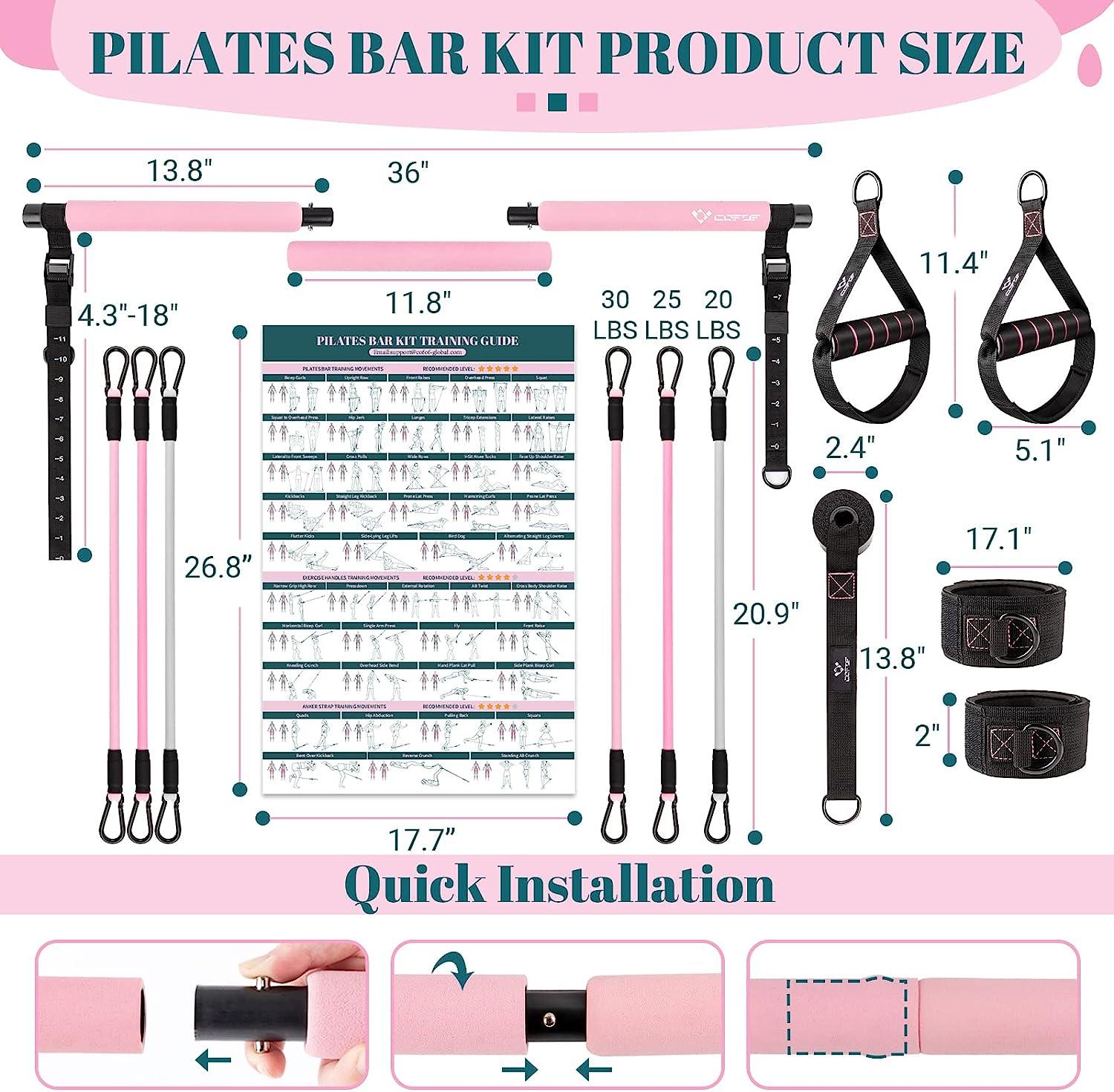 Pilates Bar Kit with Resistance Bands, Multifunctional Yoga Pilates Bar  with Heavy-Duty Metal Adjustment Buckle, Portable Home Gym Pilates  Resistance Bar Kit for Women Full Body Workouts Pink