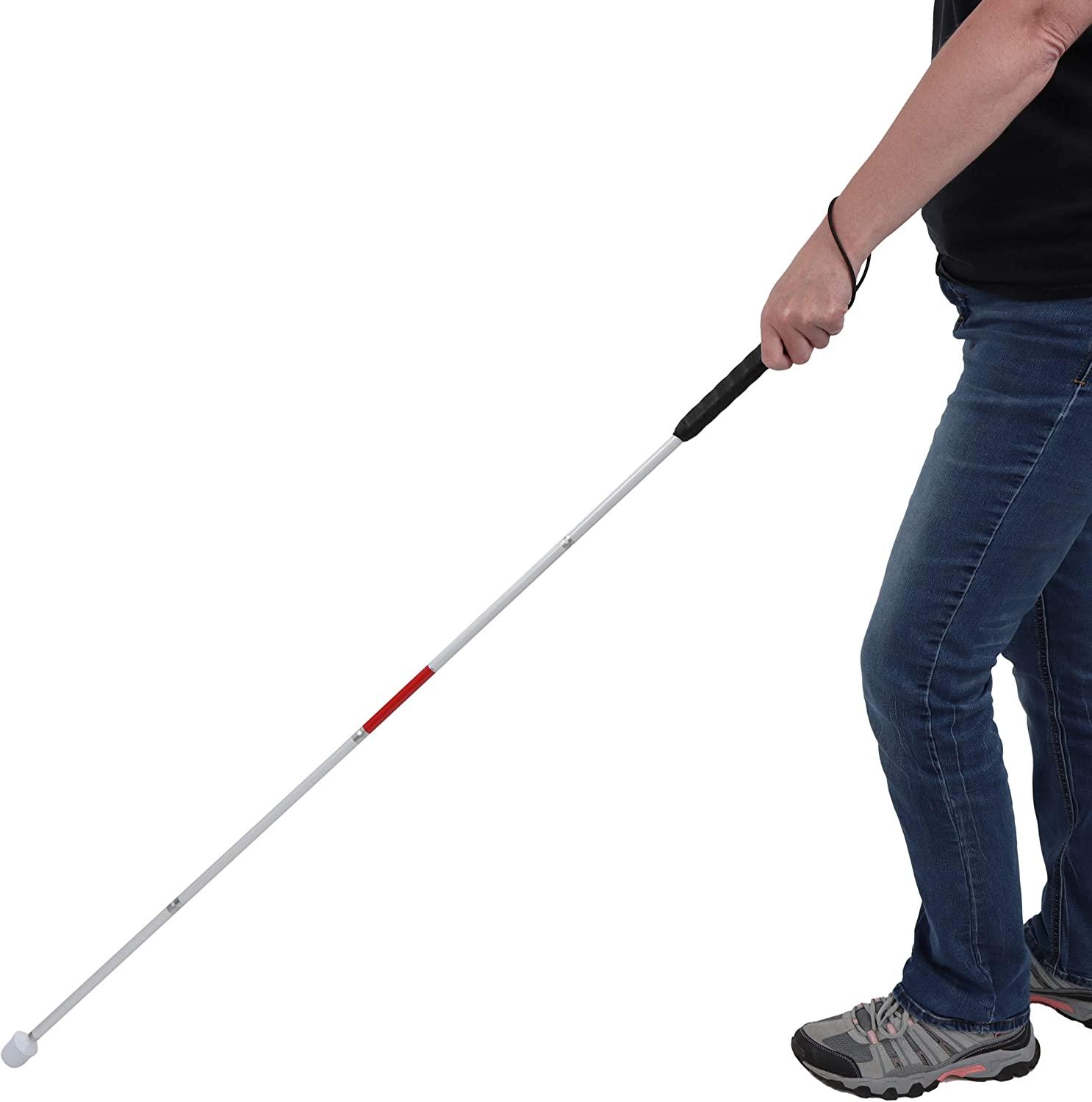 Mybow Folding Blind Walking Stick White Cane for The Blind Person Mobility  Guide Cane Reflective Red - 49 inch Collapsible Aluminum Canes Equipment