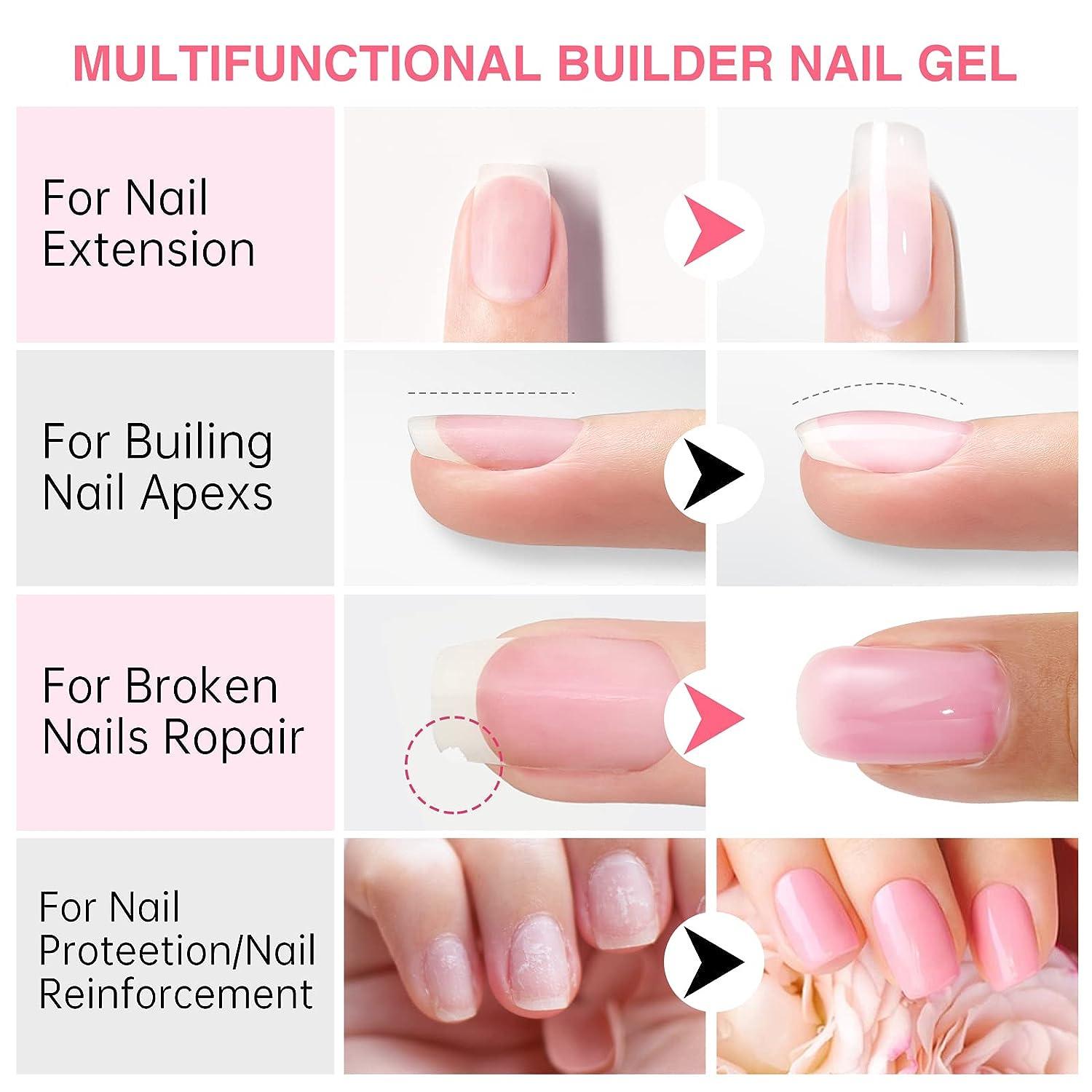 Aimeili 5 in 1 Builder Base Strengthening Gel, UV/LED Clear Building Nail Gel in A Bottle for Nails Extension Gel Polish Coat Nail Repair Nail