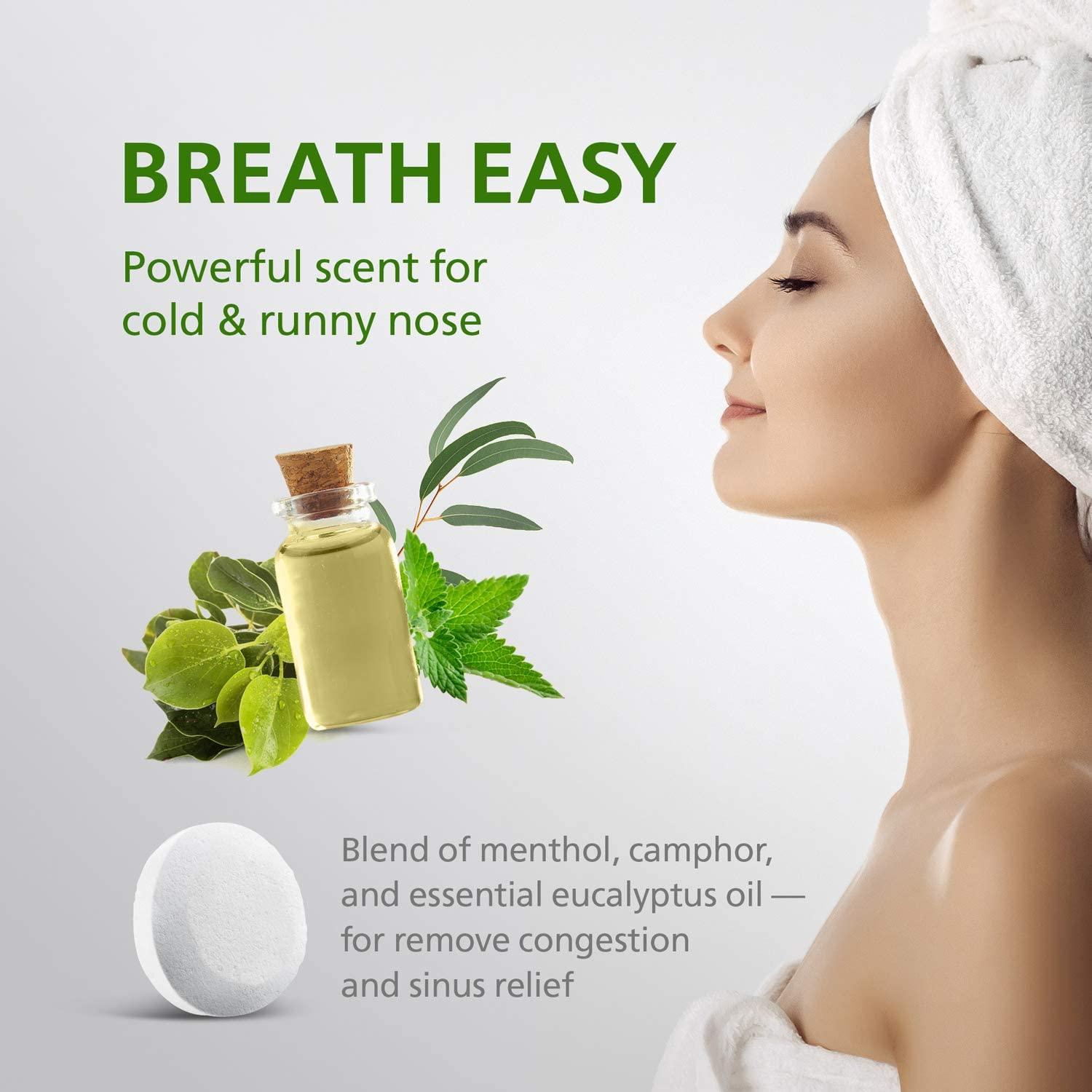Natural Eucalyptus and Mint Shower Steam Vapor Tablets for Decongestion in  Throat or Chest, Aromatherapy and Stress Relief Self Care