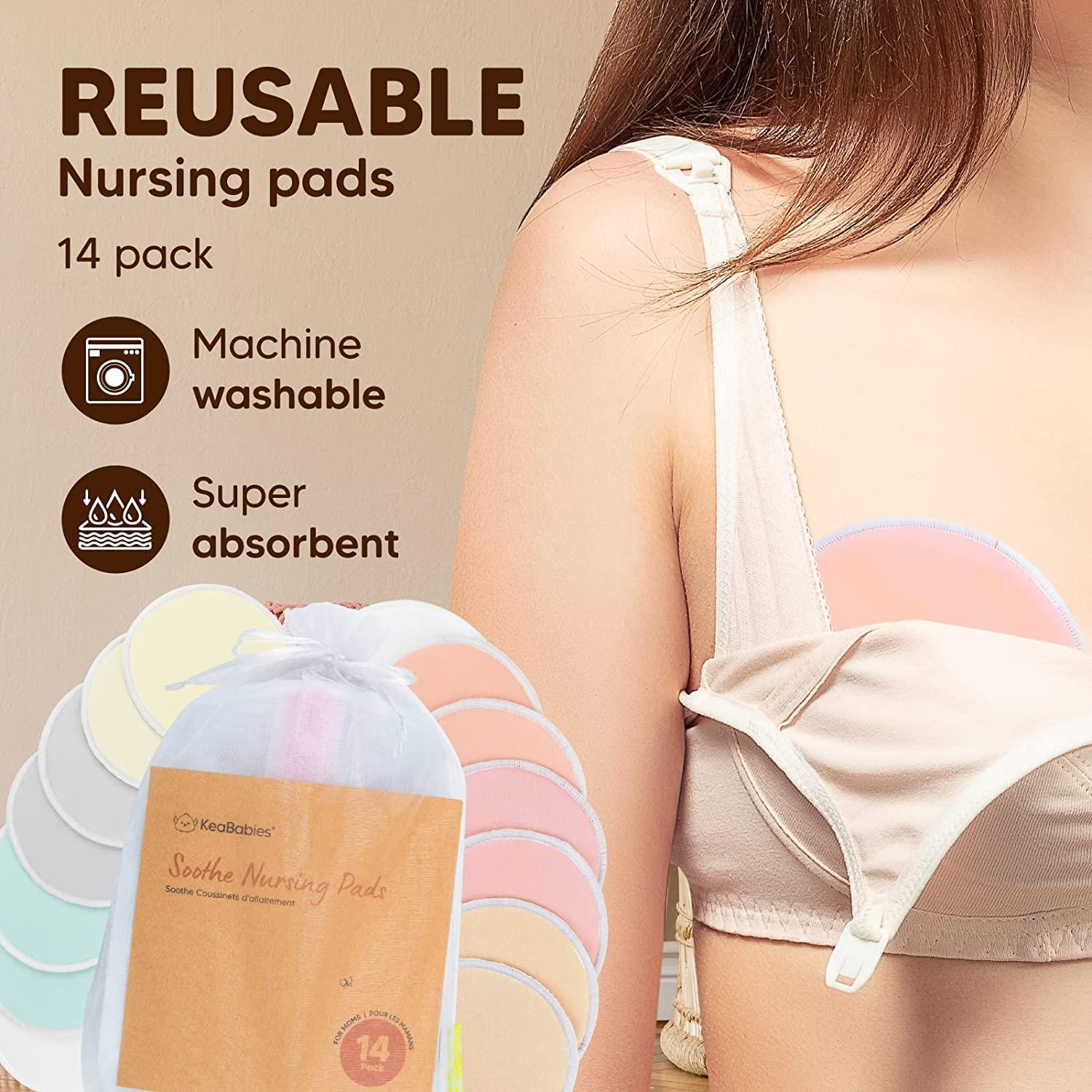 GetUSCart- Organic Bamboo 3-Layers Nursing Breast Pads - 14 Washable Pads +  Wash Bag - Breastfeeding Nipple Pad for Maternity - Reusable Nipplecovers  for Breast Feeding (Lovelle Lite, M 3.9)