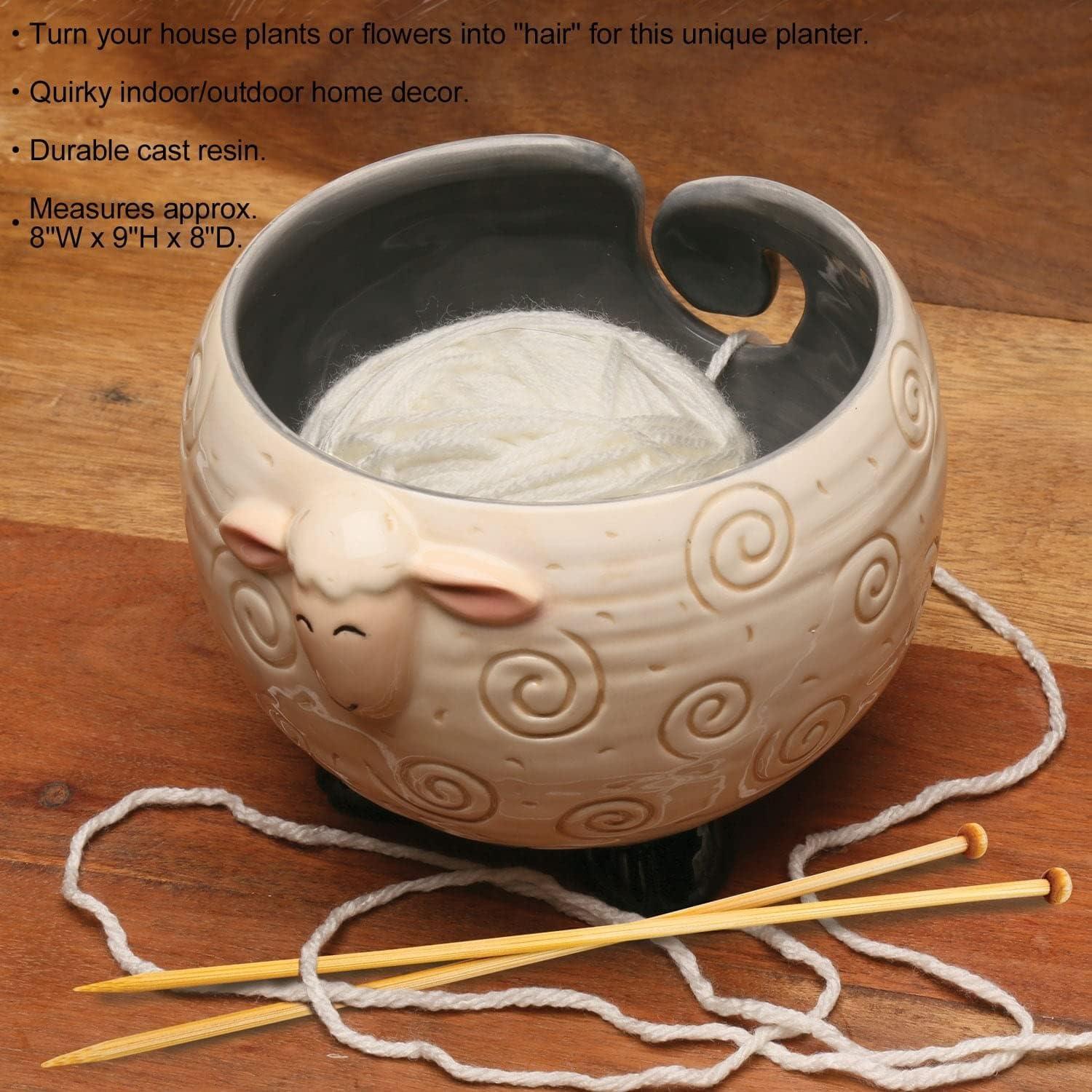 Ceramic Yarn Bowl - hand carved cat feature