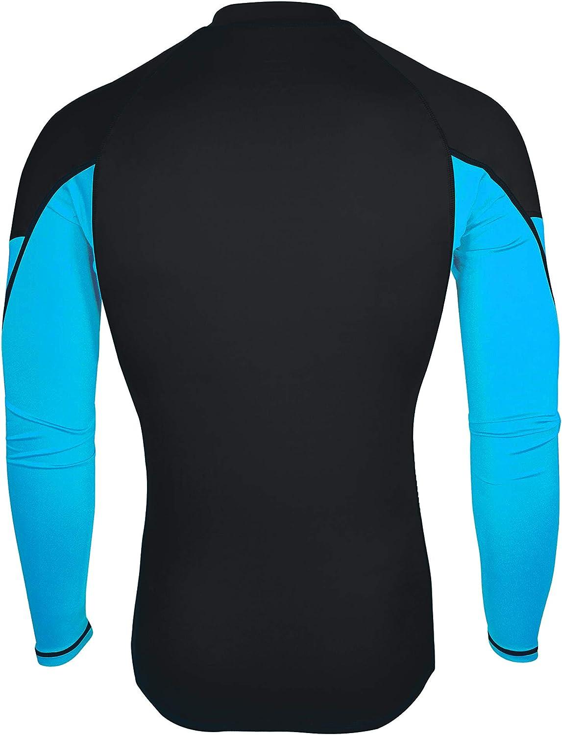 ALLEZ Men's UPF 50+ Rash Guard Long Sleeve Swim Shirts, Uv/Sun Protection  Swim Outdoor Shirts Quick Dry Lightweight Swimwear Black & Light Blue Medium