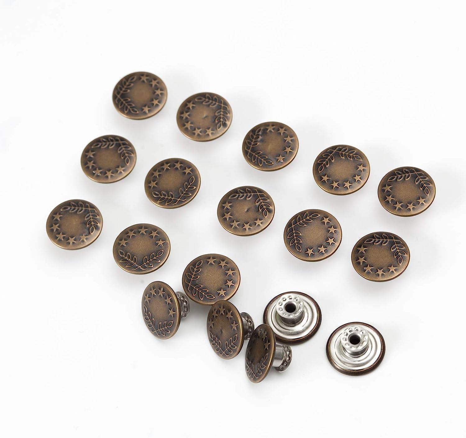 60 Sets Jean Buttons Pins, 17mm and 20mm No-Sew Removable Metal Buttons for  Jeans, Jean Button Replacement Repair Combo Rivets and Screwdrivers in