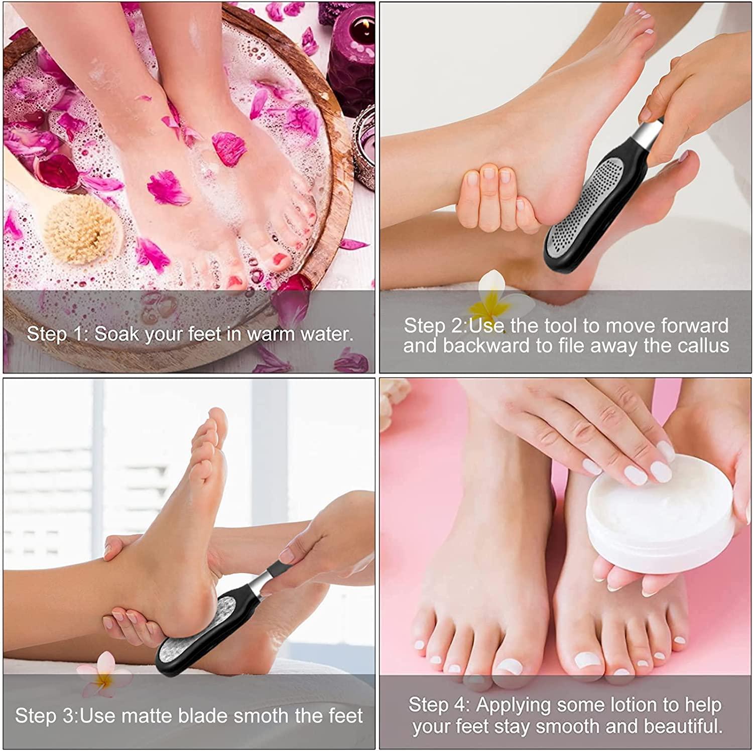 Best Foot care pedicure metal surface tool to remove hard skin. Can be Used  on both wet and dry feet - large hole black handle foot file + small hole  black handle