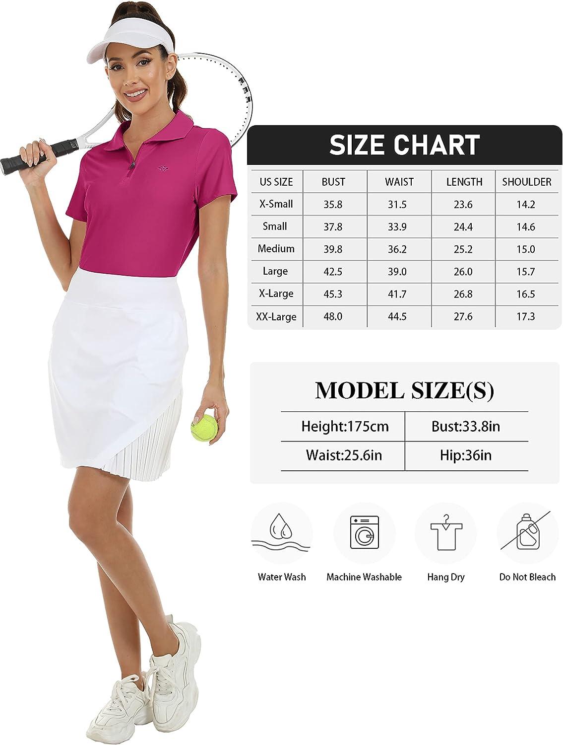 MoFiz Women's UPF 50+ Short Sleeve Golf Tennis Polo Shirt Zip Up Cooling  Bowling Shirt Quick Dry Workout Active T-Shirt Rose Large